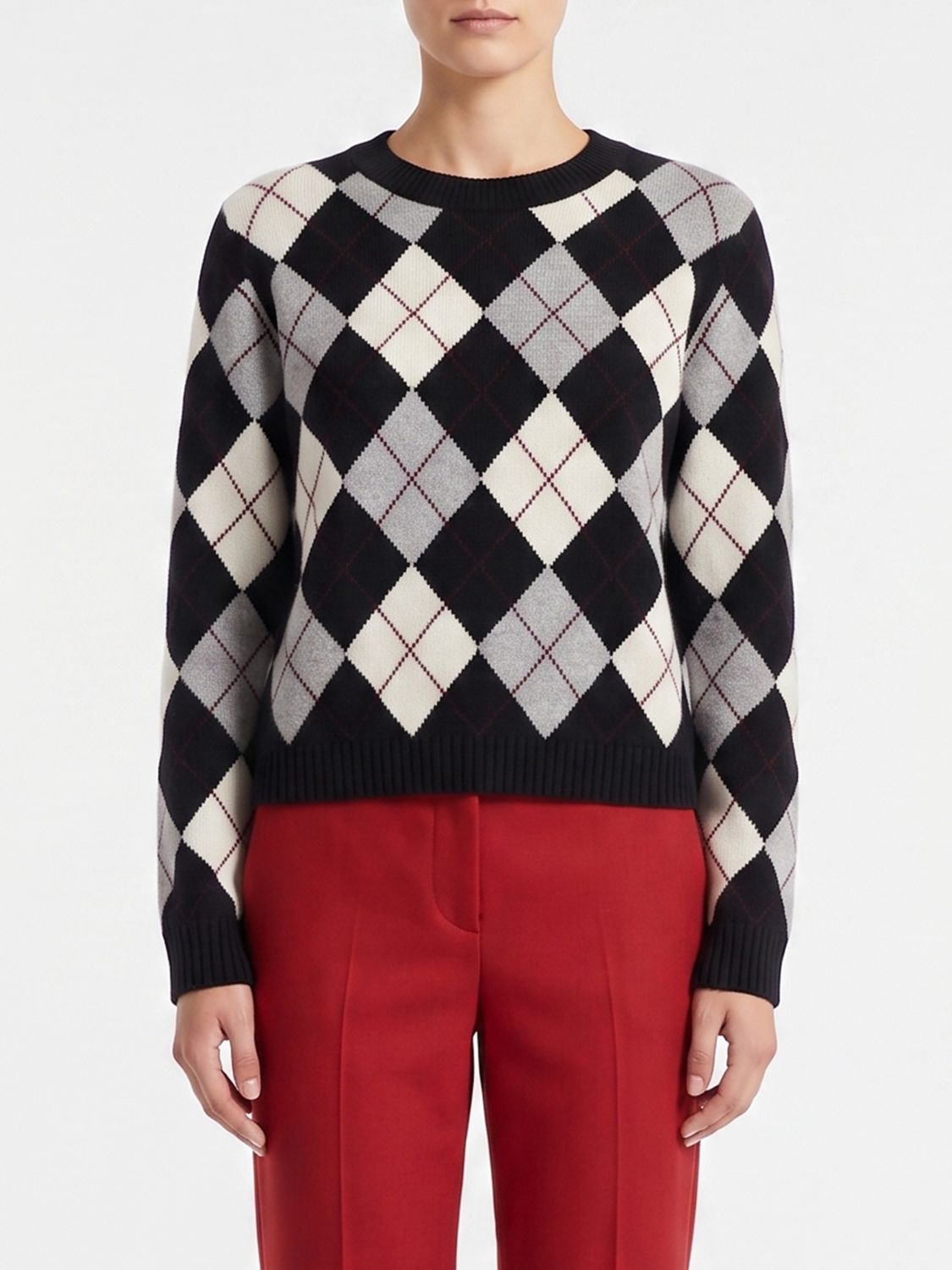 LISA YANG Argyle Pattern Crewneck Jumper in Pure Cashmere