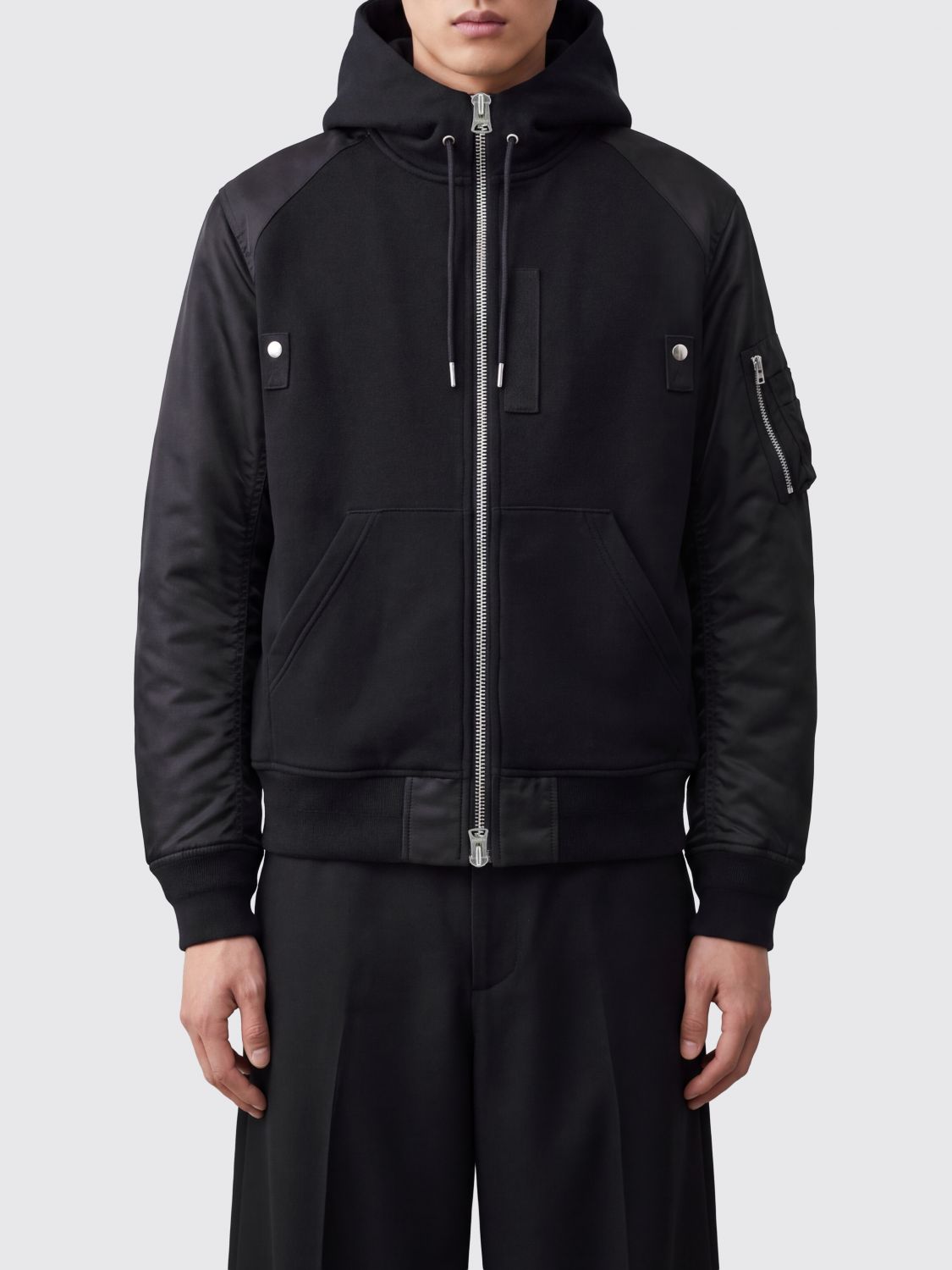 SACAI Zweifarbige Kapuzenjacke von aus Baumwolle und Nylon mit aufgesetzter Tasche