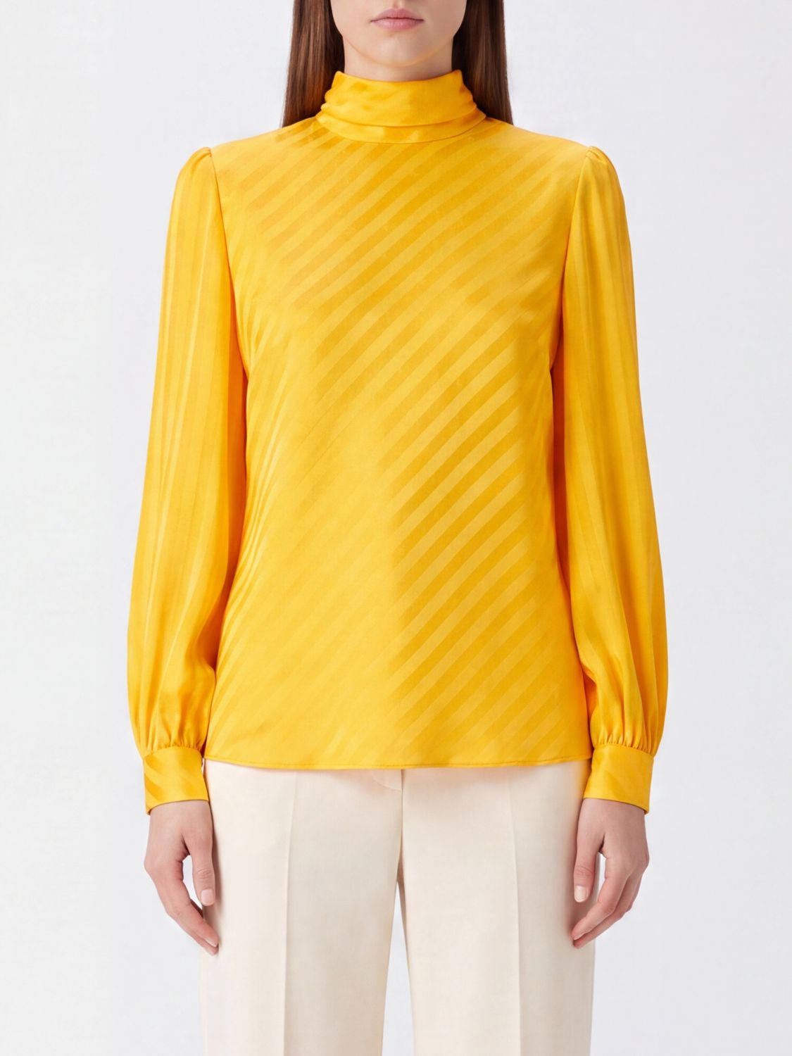 VALENTINO GARAVANI Regimental Stripe Silk Blouse with Pussy-Bow Collar