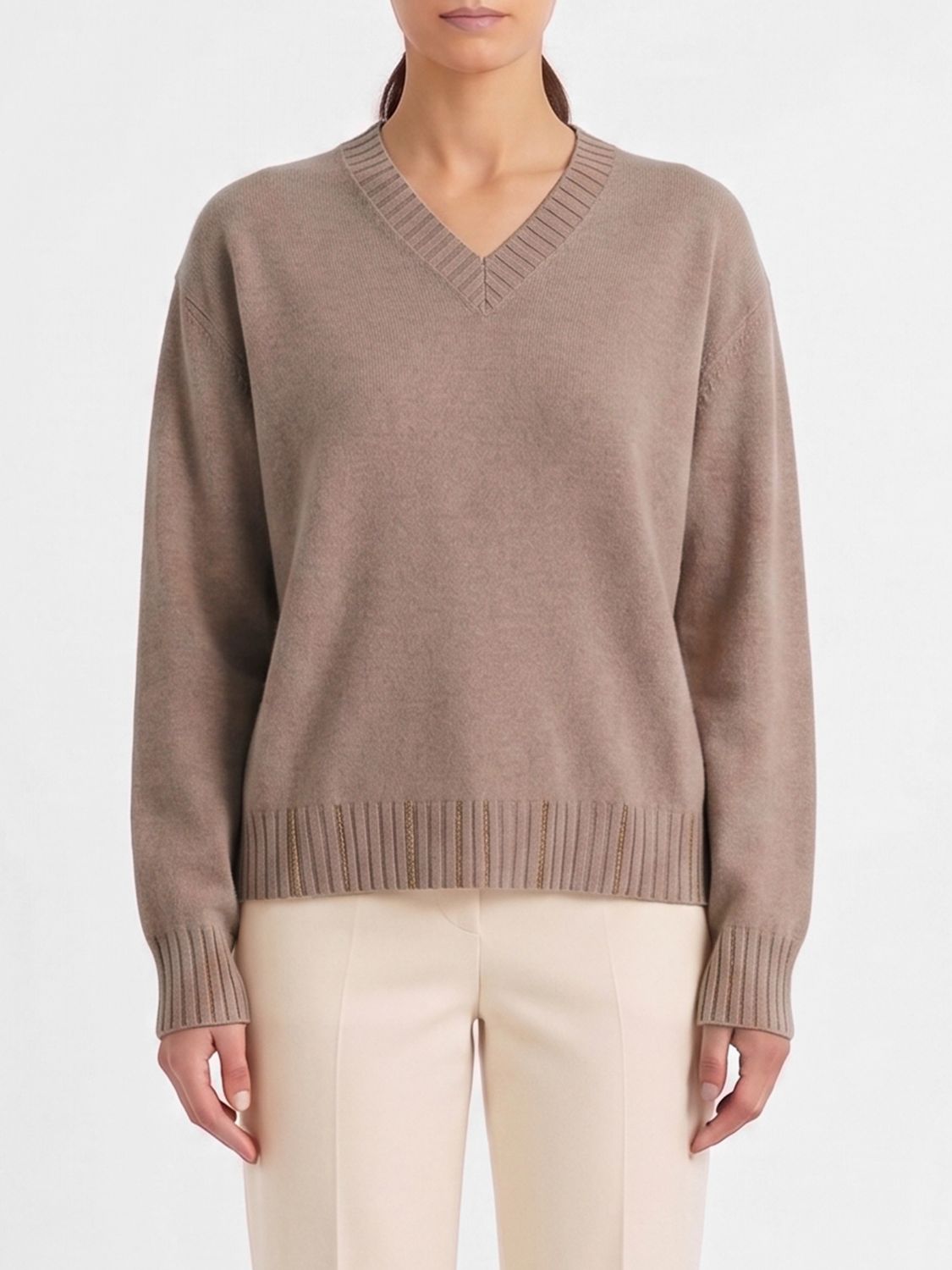 FABIANA FILIPPI V-Neck Jumper in Wool Silk and Cashmere with Dropped Shoulders