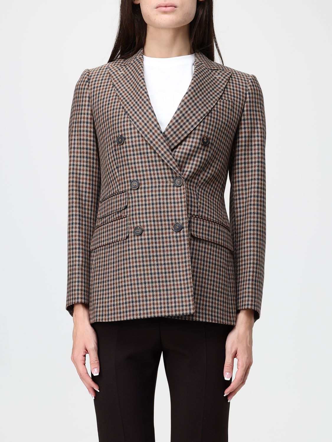 MAX MARA Prince of Wales Pure Wool Double-Breasted Blazer