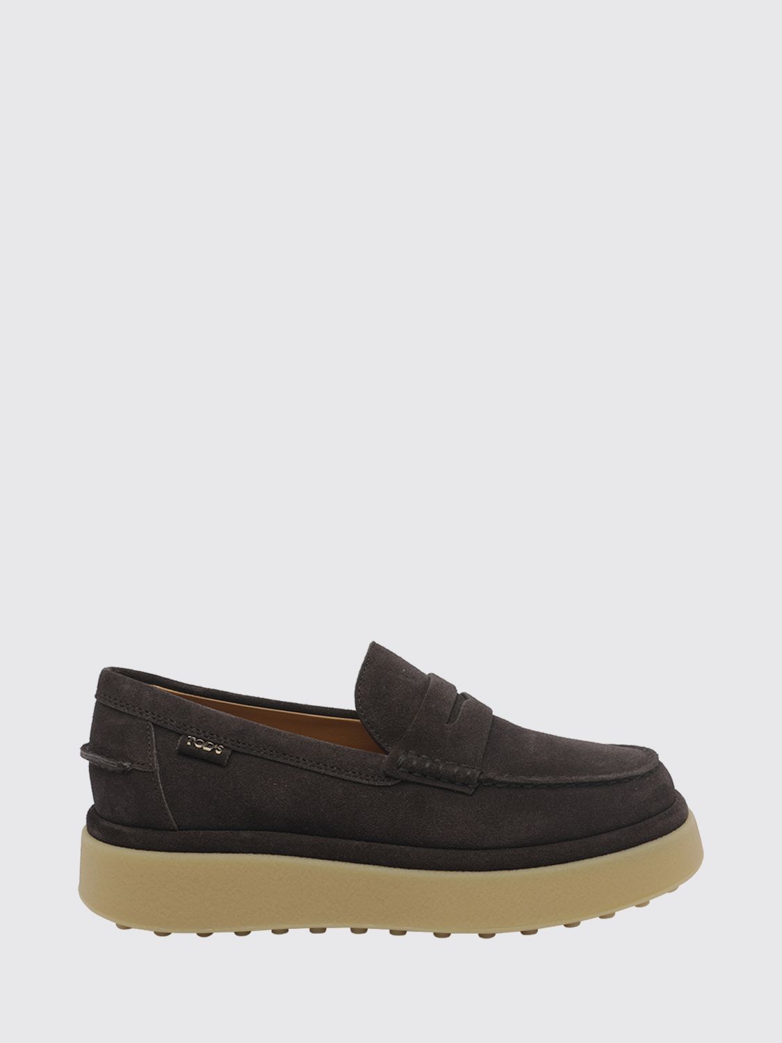 TOD'S Mocassini penny platform in pelle scamosciata con suola in gomma