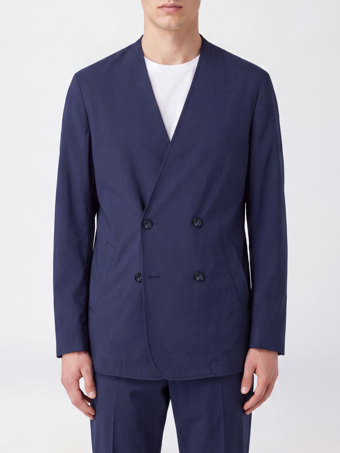 EMPORIO ARMANI Zweireihiger Blazer aus reiner Schurwolle mit Leistentaschen