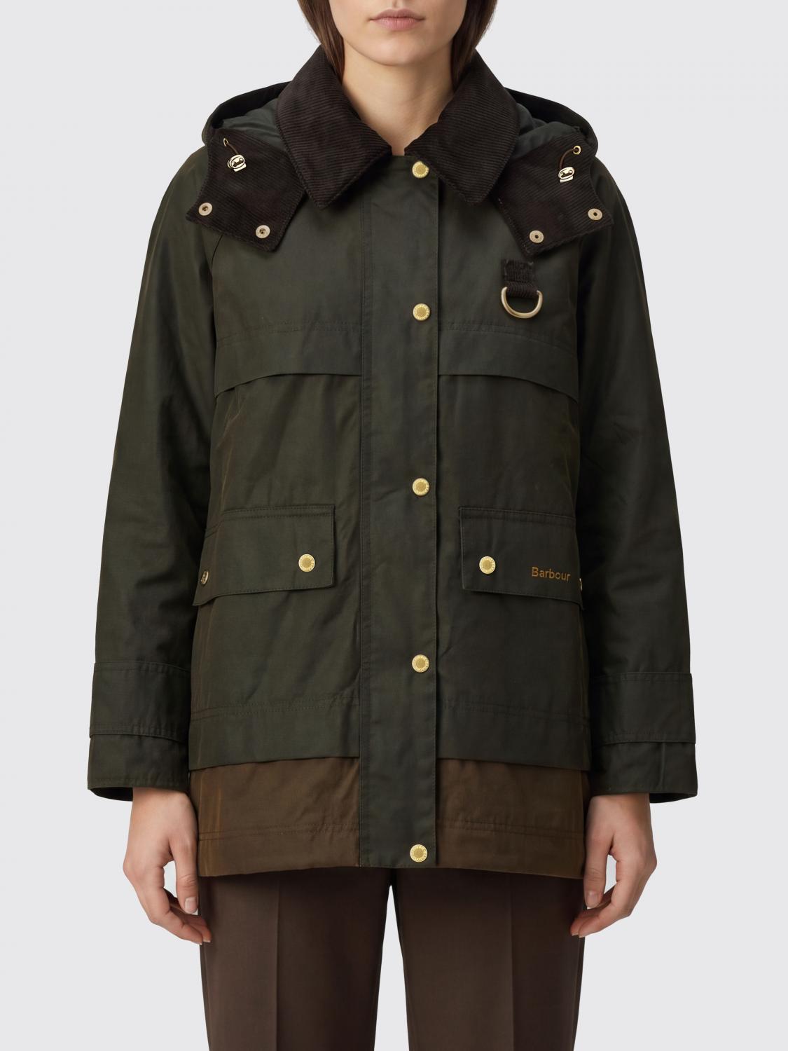 BARBOUR Giacca in cotone cerato con cappuccio amovibile e colletto in velluto