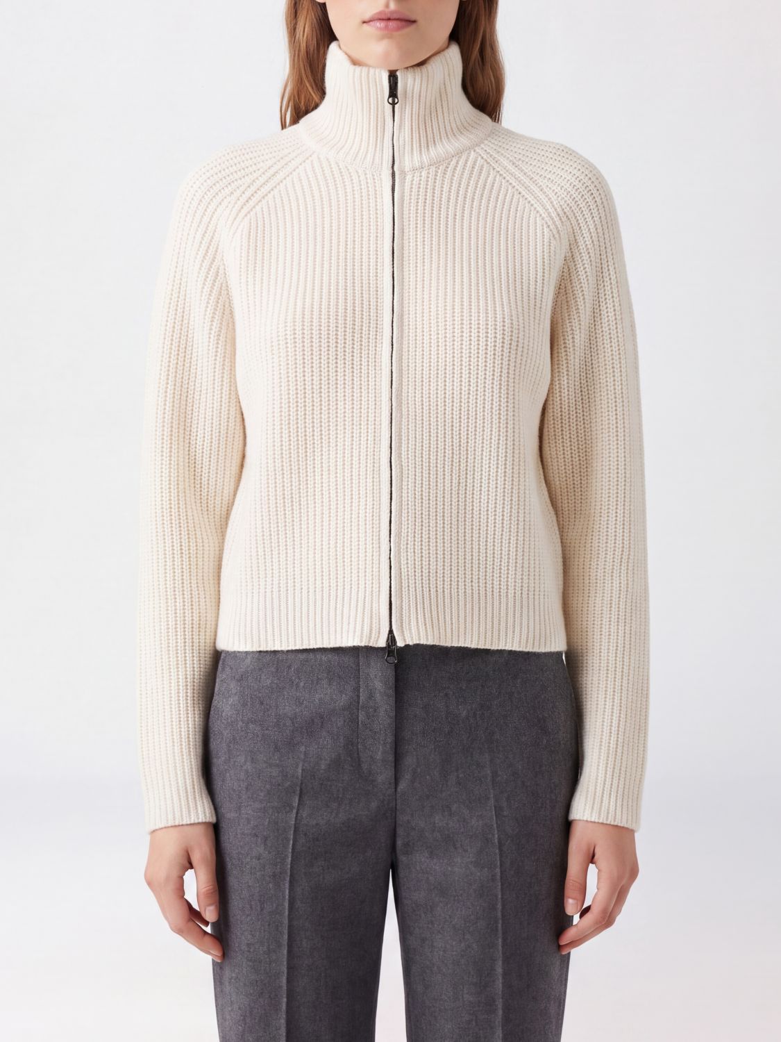 Lisa Yang Turtleneck Cardigan in Pure Cashmere with Zip Closure