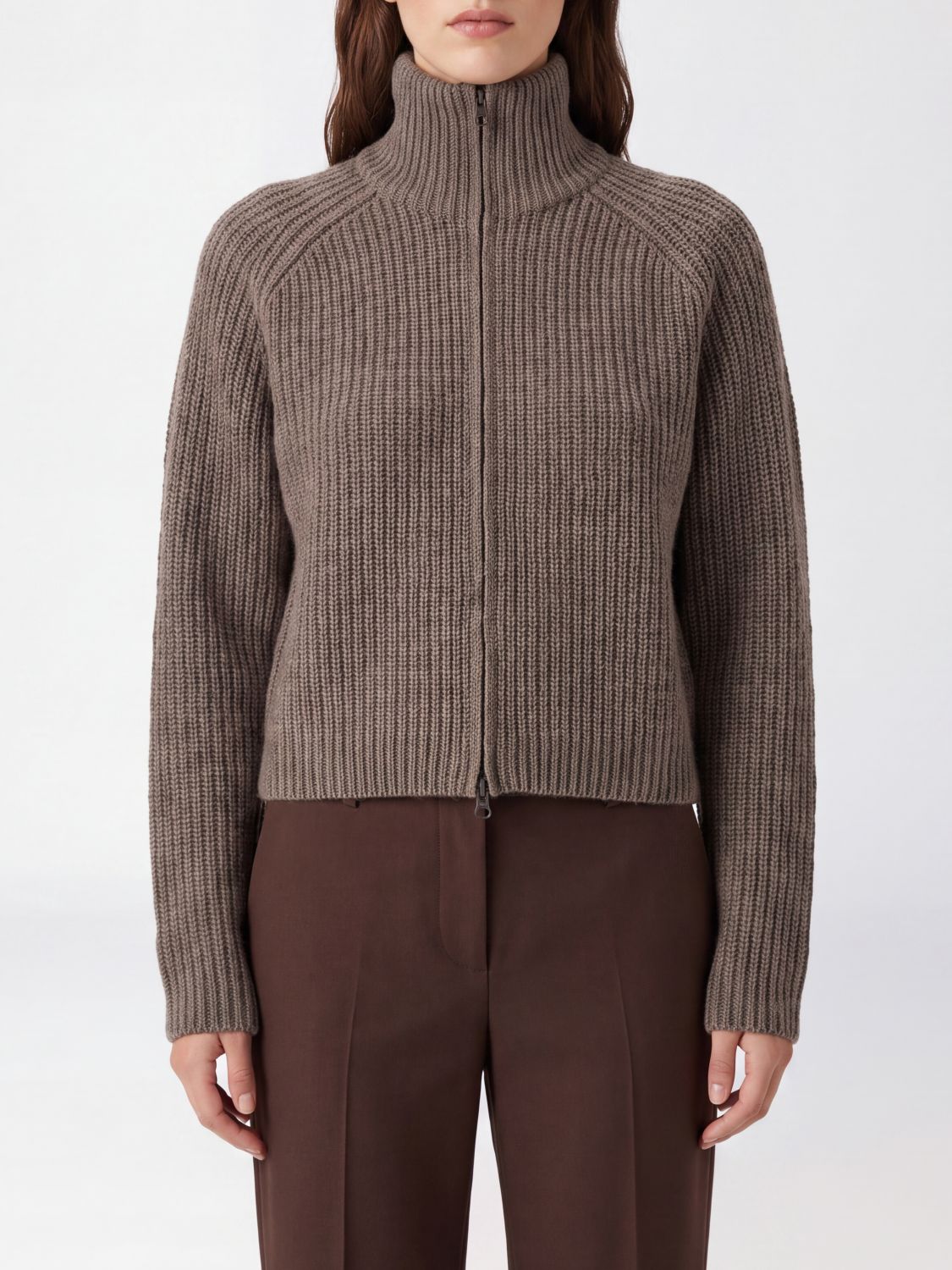 LISA YANG Turtleneck Cardigan in Pure Cashmere with Zip Closure