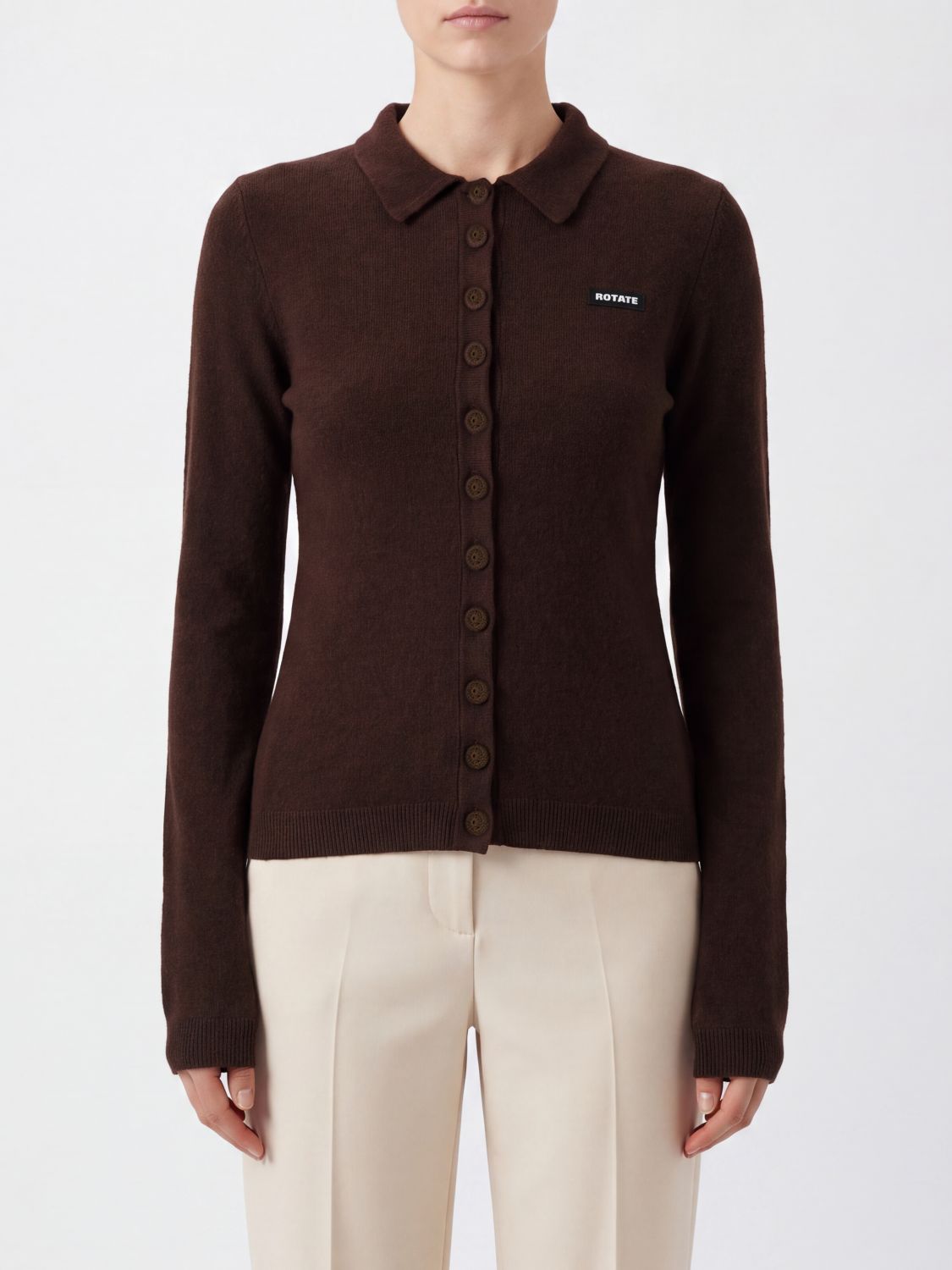 ROTATE Slim-Fit-Cardigan aus Woll-Kaschmir-Mischung mit klassischem Kragen