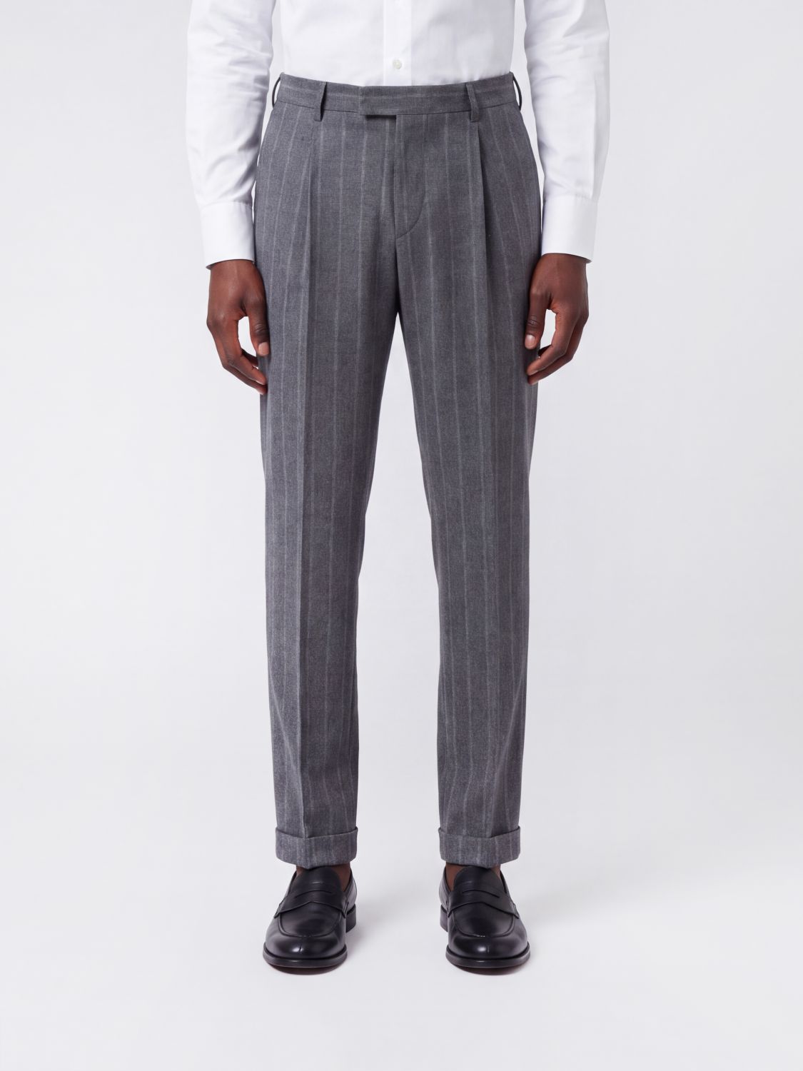 PT TORINO Slim Fit Pinstriped Wool Blend Tailored Trousers with Pleats