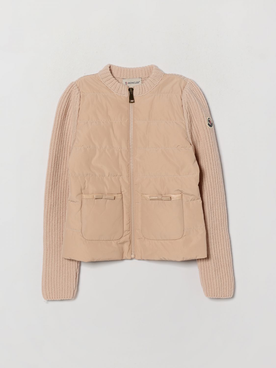 MONCLER Strickjacke für Jungen aus wattierter Wolle und Nylon mit Logo-Patch