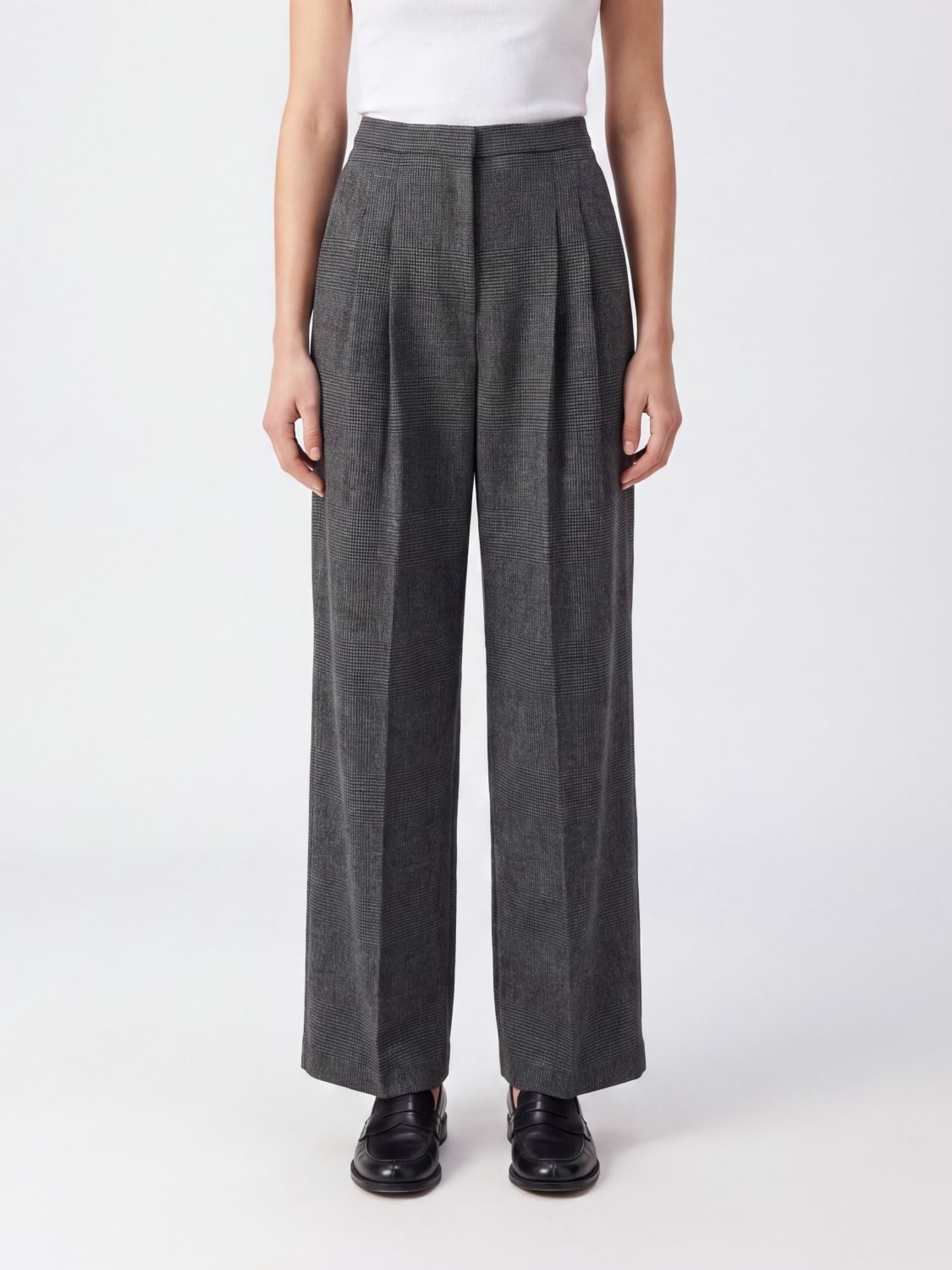 Pt Torino High-Waisted Prince of Wales Wool Blend Palazzo Trousers