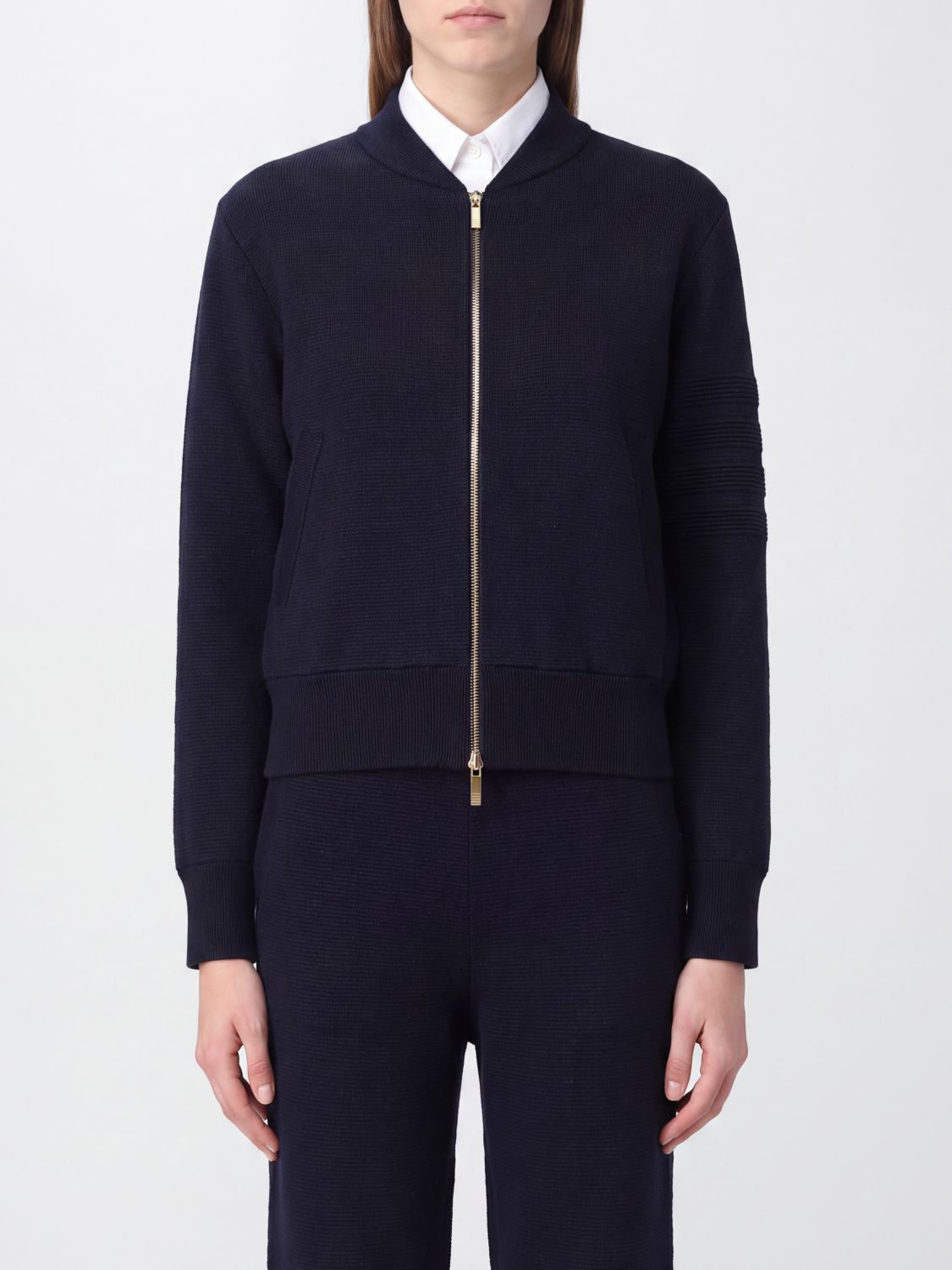 Thom Browne Virgin Wool and Linen Blend Bomber Jacket with Zip Closure