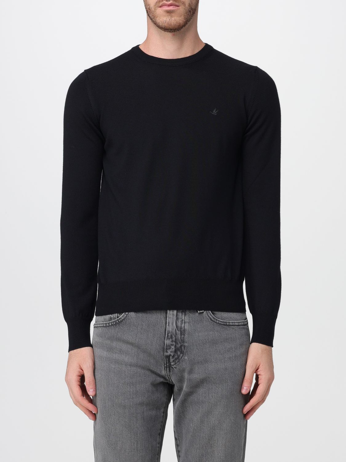 Brooksfield Crewneck Wool Jumper with Long Sleeves and Ribbed Trims