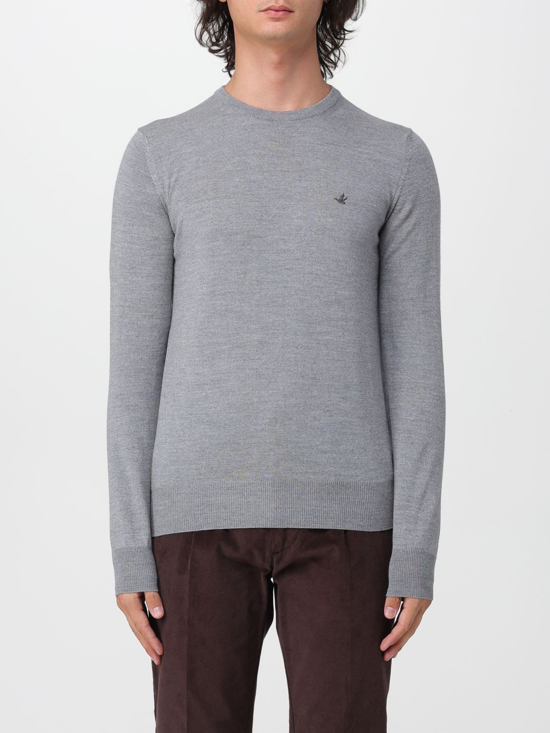 Brooksfield Crewneck Wool Jumper with Long Sleeves and Ribbed Trims