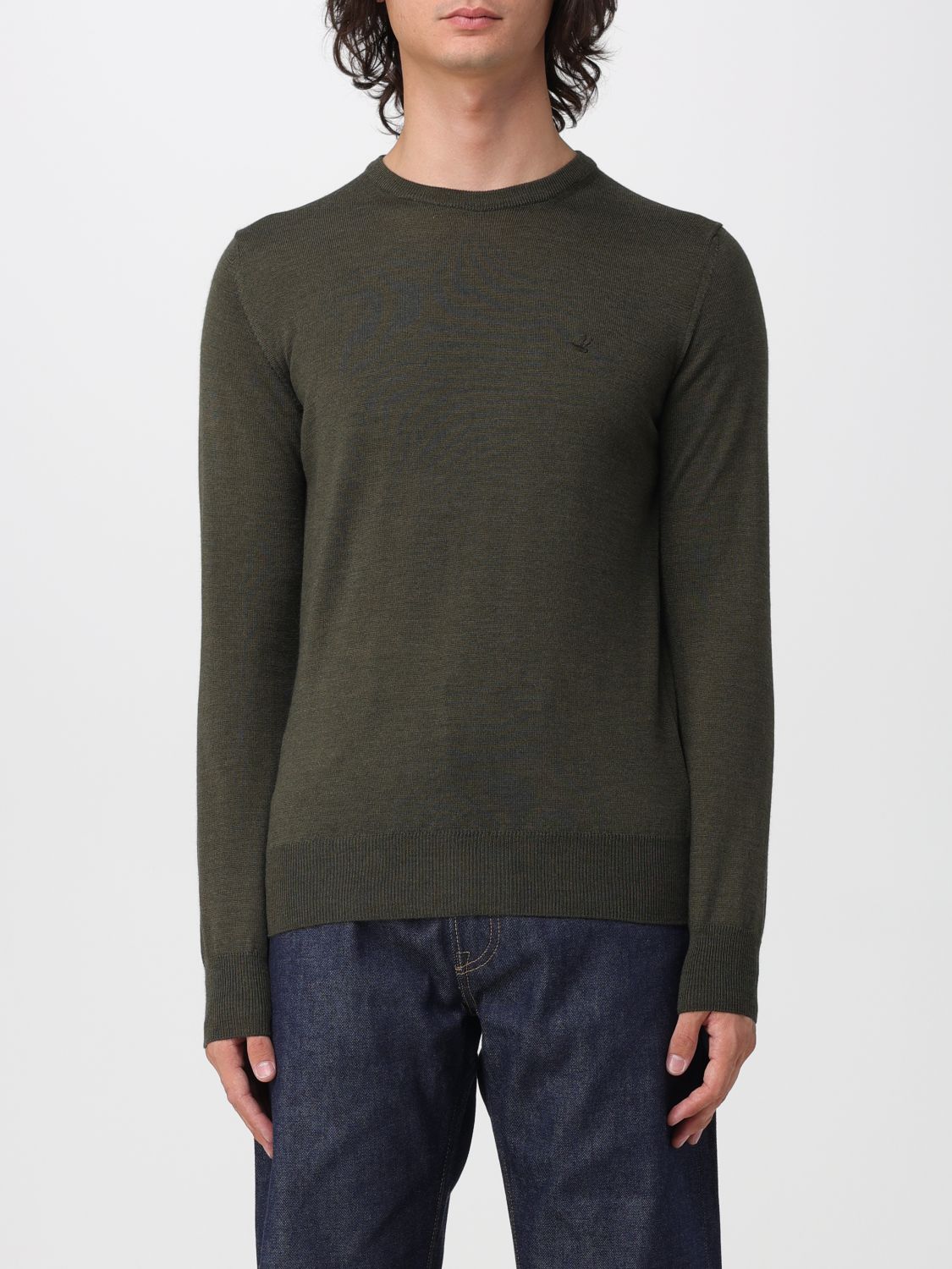 Brooksfield Crewneck Wool Jumper with Long Sleeves and Ribbed Trims