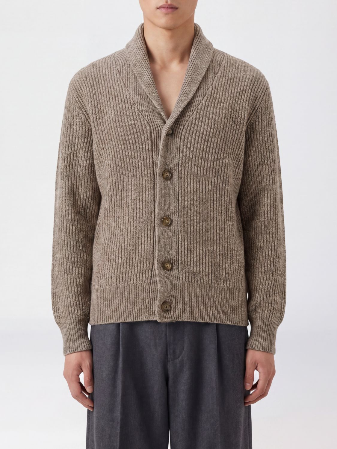 BROOKSFIELD Shawl Collar Ribbed Wool Cardigan with Buttons