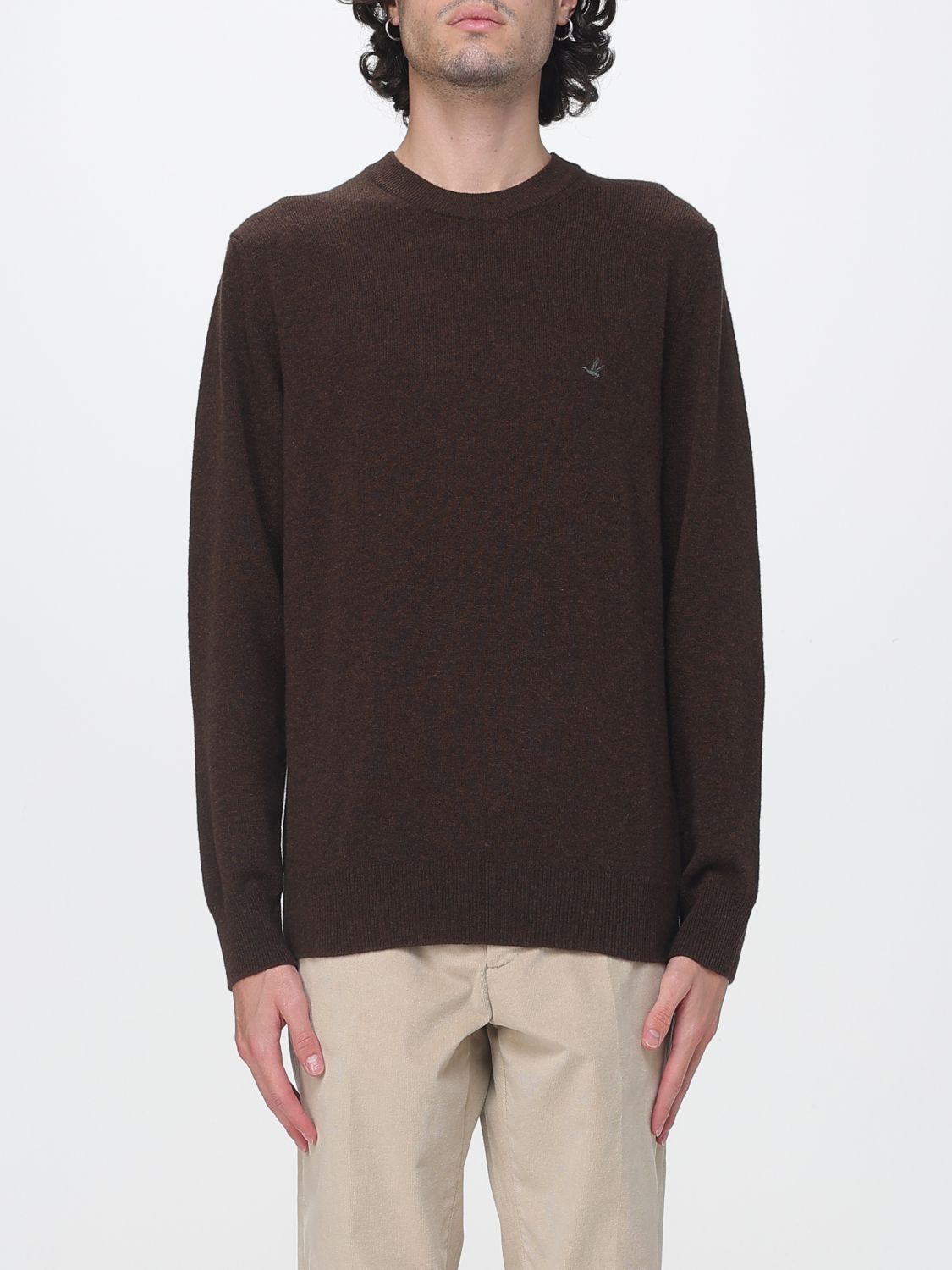 Brooksfield Pure Wool Crewneck Jumper with Embroidered Logo