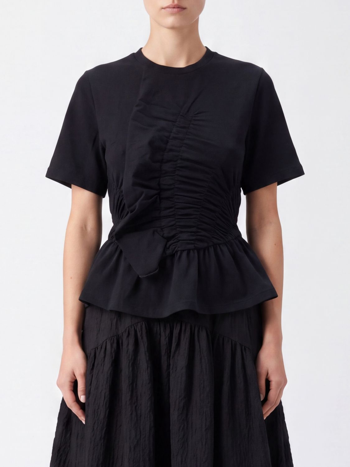 CECILIE BAHNSEN Ruched Detail Short-Sleeved Stretch-Cotton T-Shirt