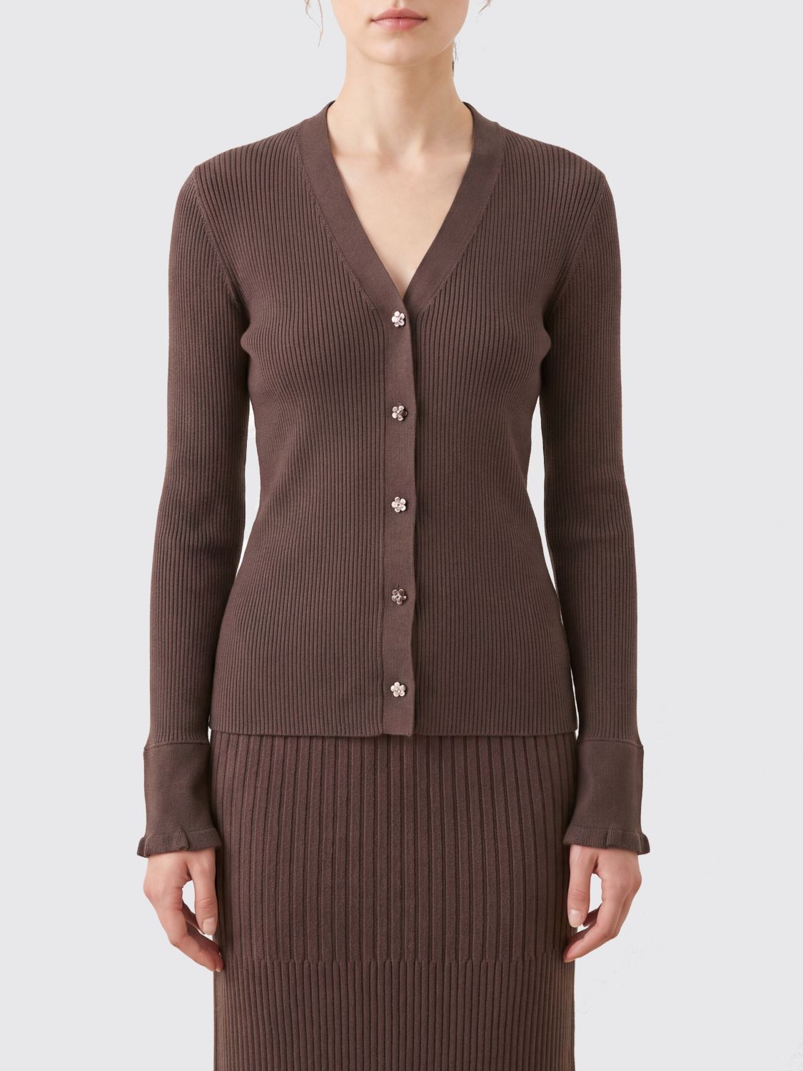 CECILIE BAHNSEN Slim-Fit Cardigan aus Wolle mit V-Ausschnitt und Knopfverschluss
