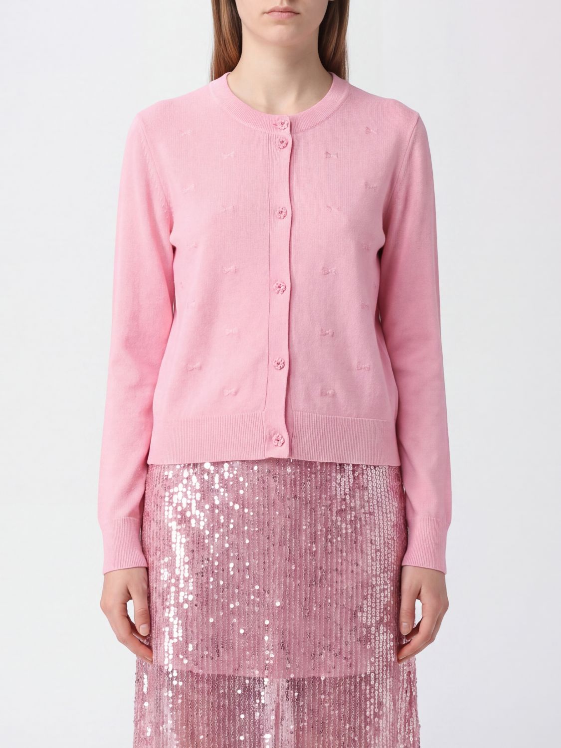 Cecilie Bahnsen Ramie Blend Crewneck Cardigan with Delicate Embroidered Details · M