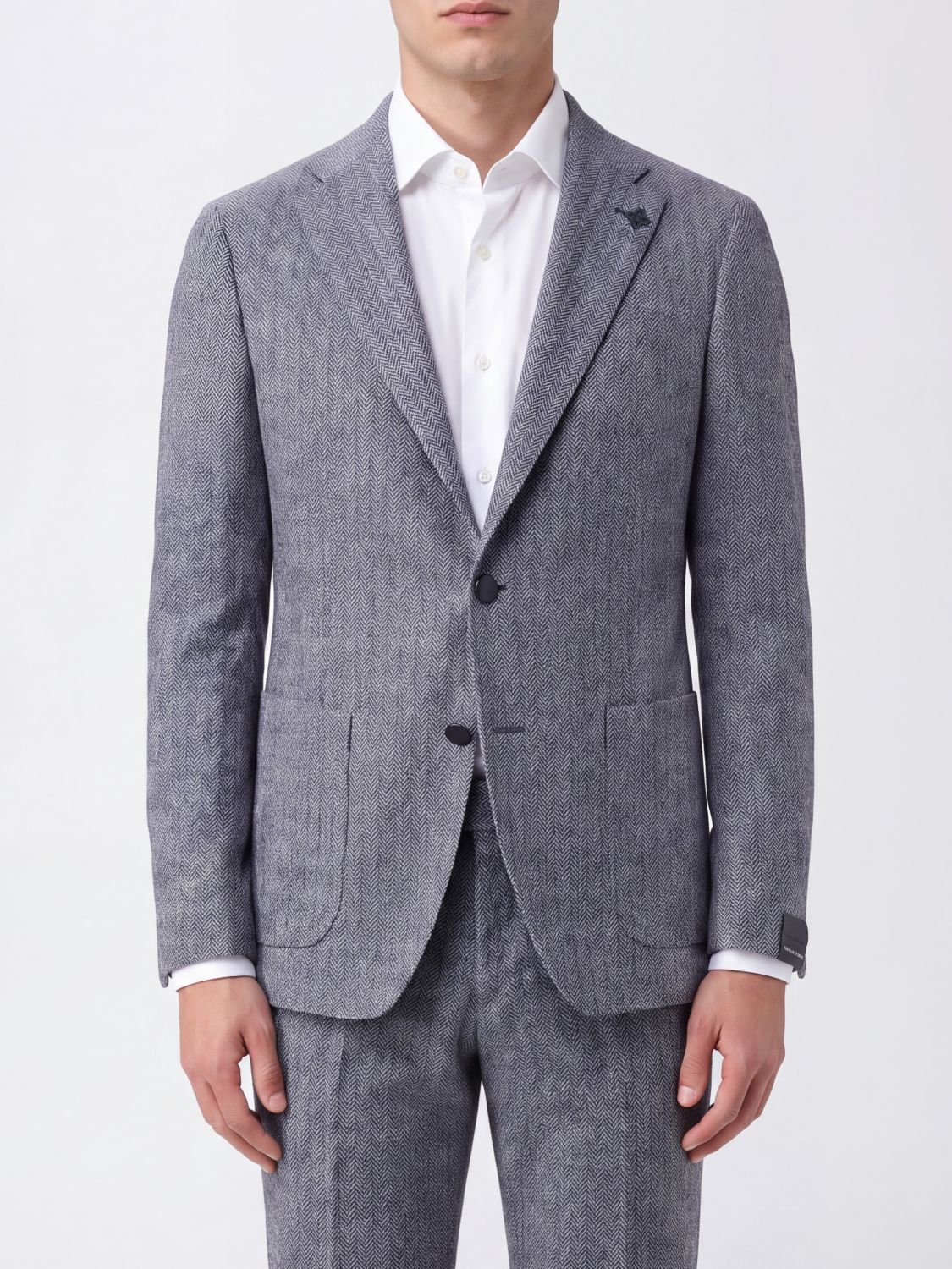 TAGLIATORE Einreihiger Chevron-Blazer aus Leinen und Wolle