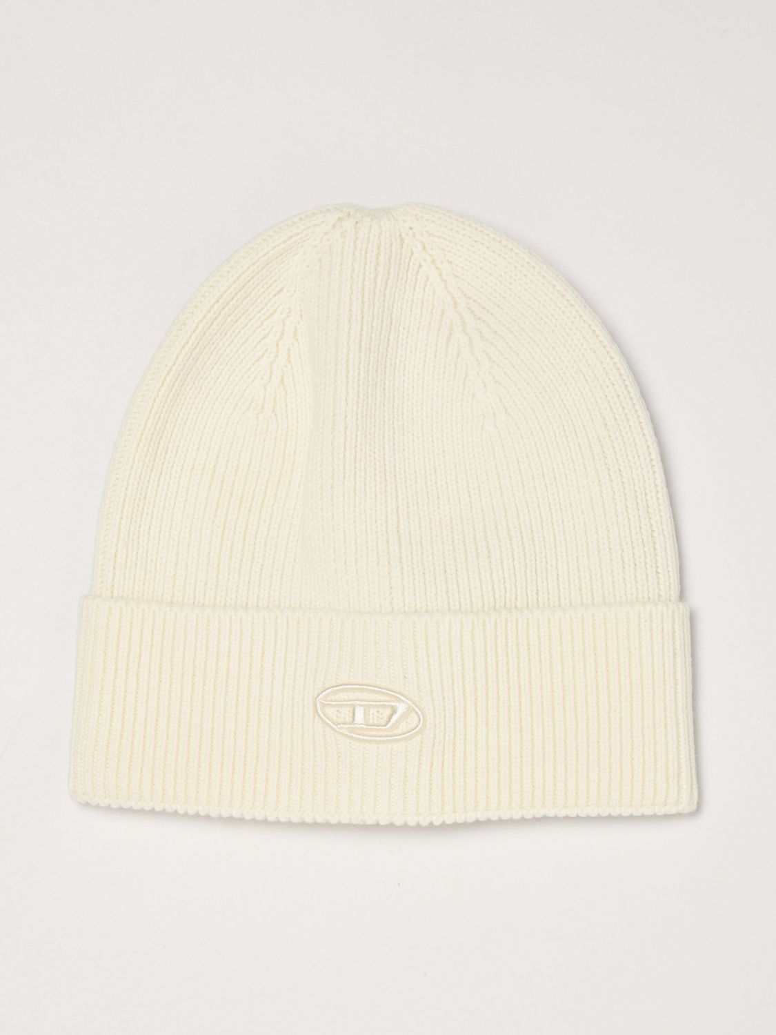 DIESEL Berretto beanie in misto lana e cotone a coste con logo Oval D ricamato