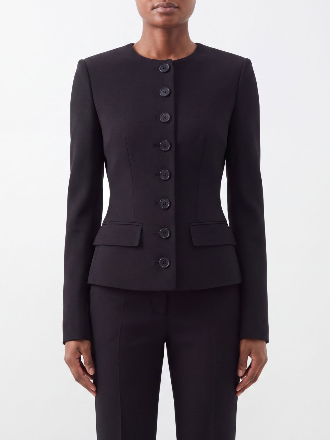 DOLCE & GABBANA Einreihiger kurzer Wollblazer in Slim Fit mit Rundhalsausschnitt