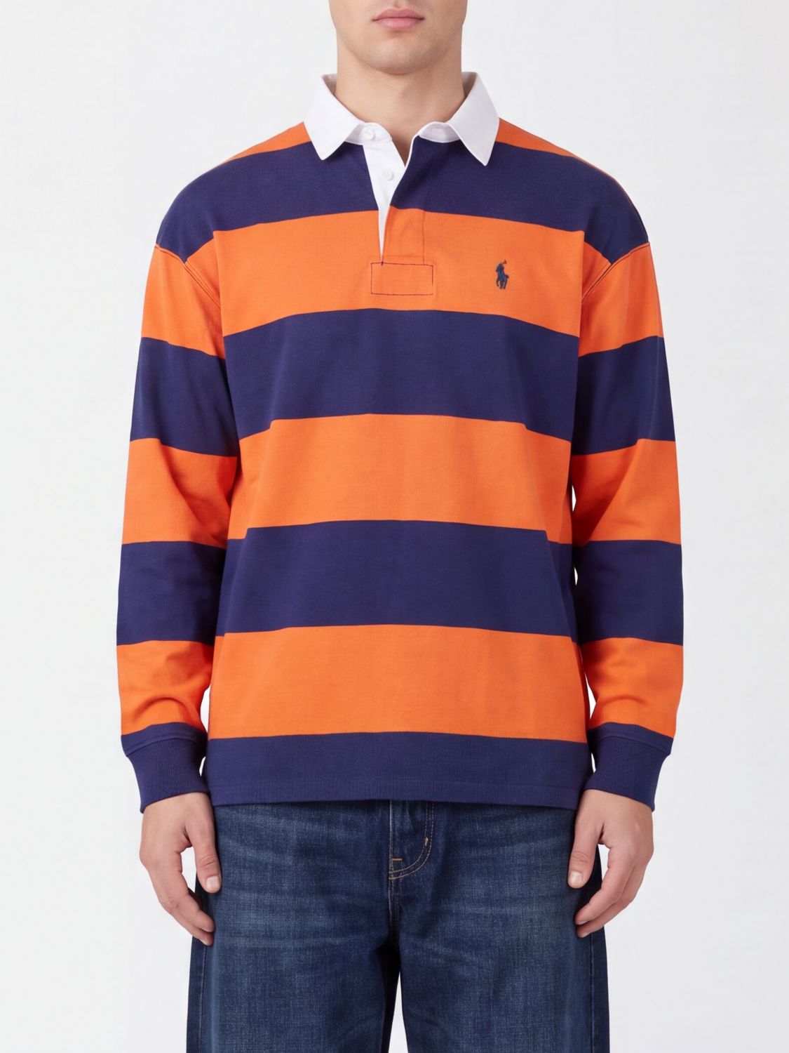 Polo Ralph Lauren Striped Long-Sleeved Polo Shirt in Cotton with Pony Logo