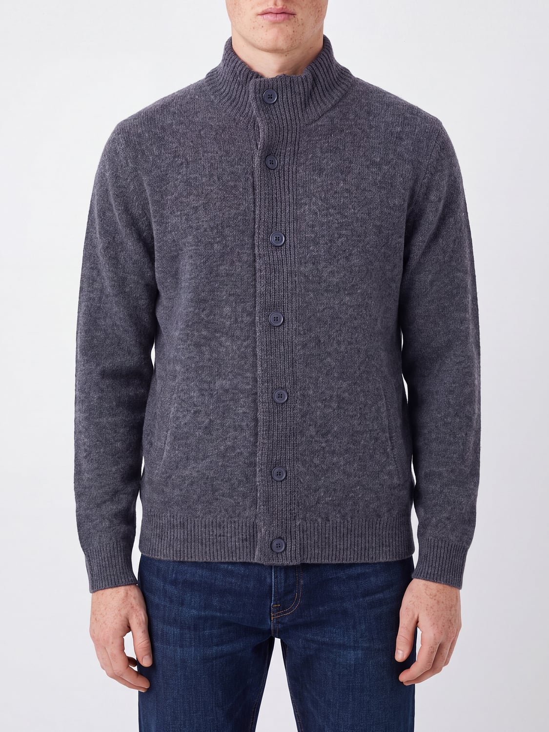 BARBOUR 하이넥 순면 울 가디건 바버 버튼 클로저