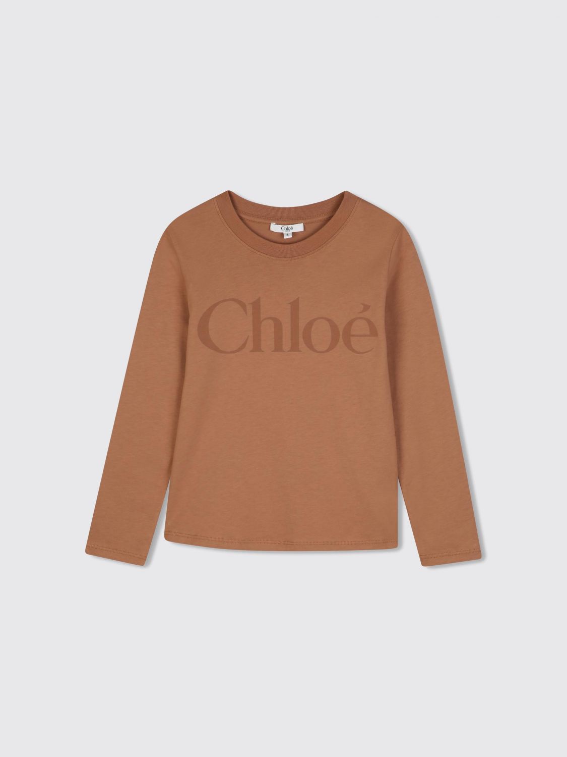 CHLOÉ T-shirt a maniche lunghe da bambina in cotone con logo stampato sul davanti