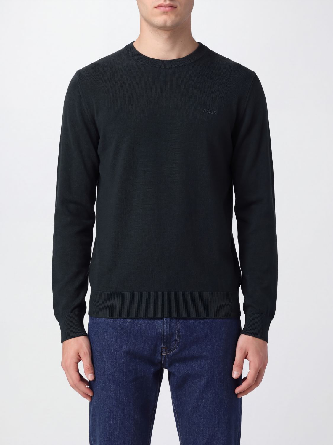 Boss Crew-Neck Jumper in Pure Wool with Long Sleeves