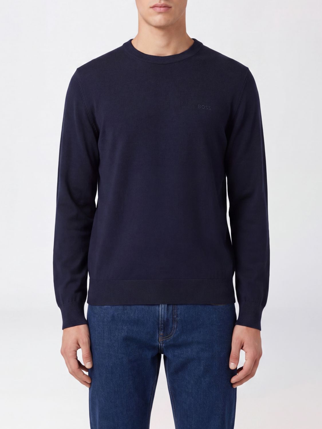 BOSS Pullover mit Rundhalsausschnitt aus reiner Wolle mit langen Ärmeln