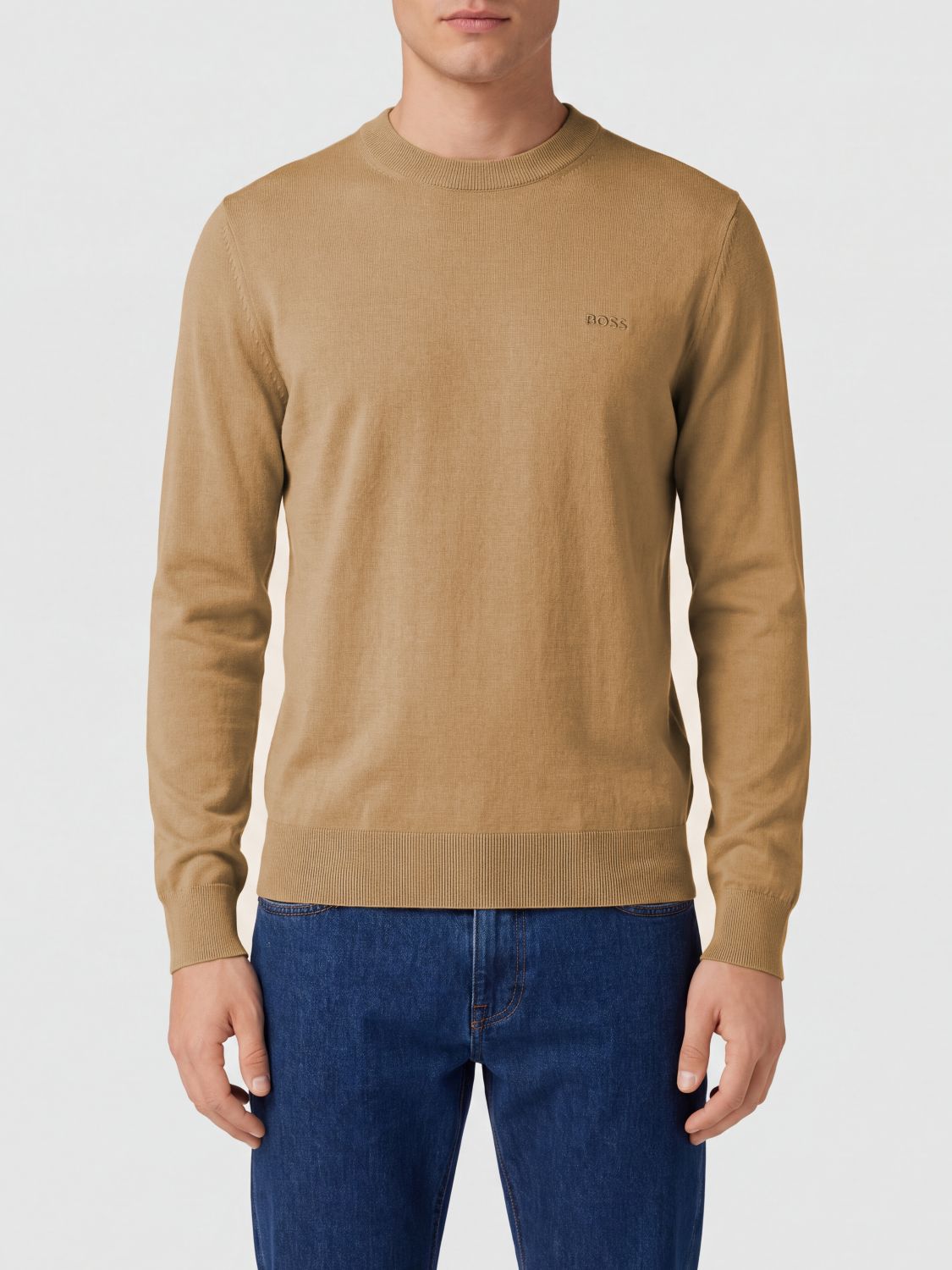 BOSS Pullover mit Rundhalsausschnitt aus reiner Wolle mit langen Ärmeln
