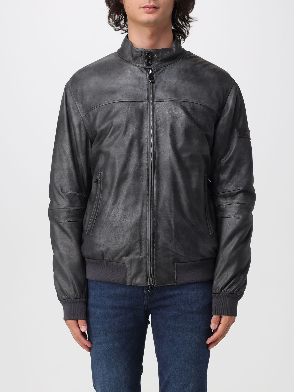 Peuterey Fiona Padded Calfskin Leather Bomber Jacket with Biker Collar