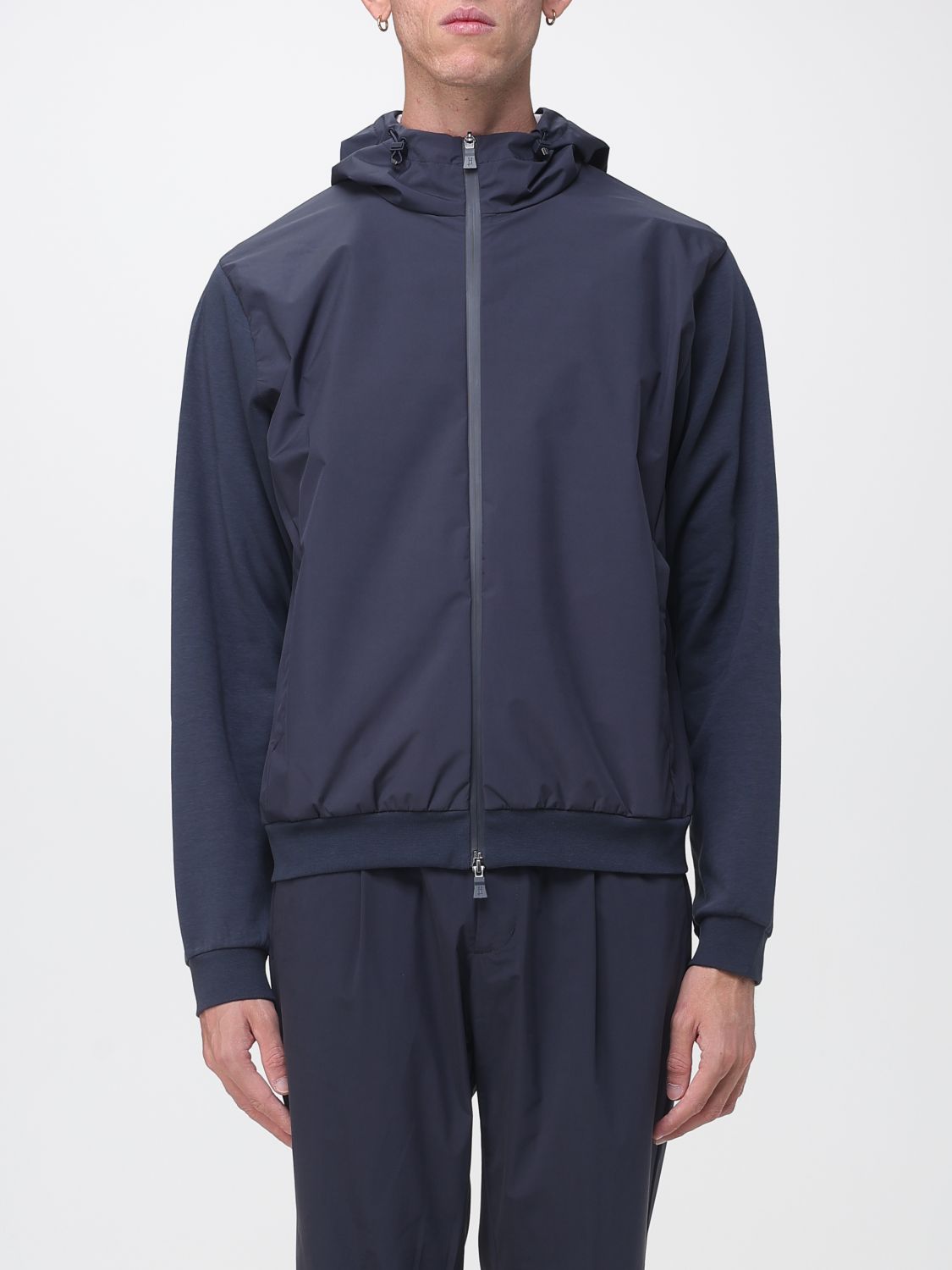 Herno Technical Fabric Hooded Windbreaker Jacket with Zip Closure