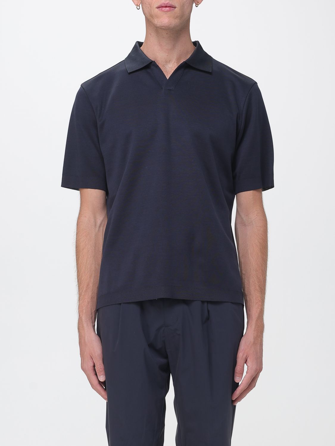 Herno Short-Sleeved Cotton Polo Shirt with Classic Collar and V-Neck