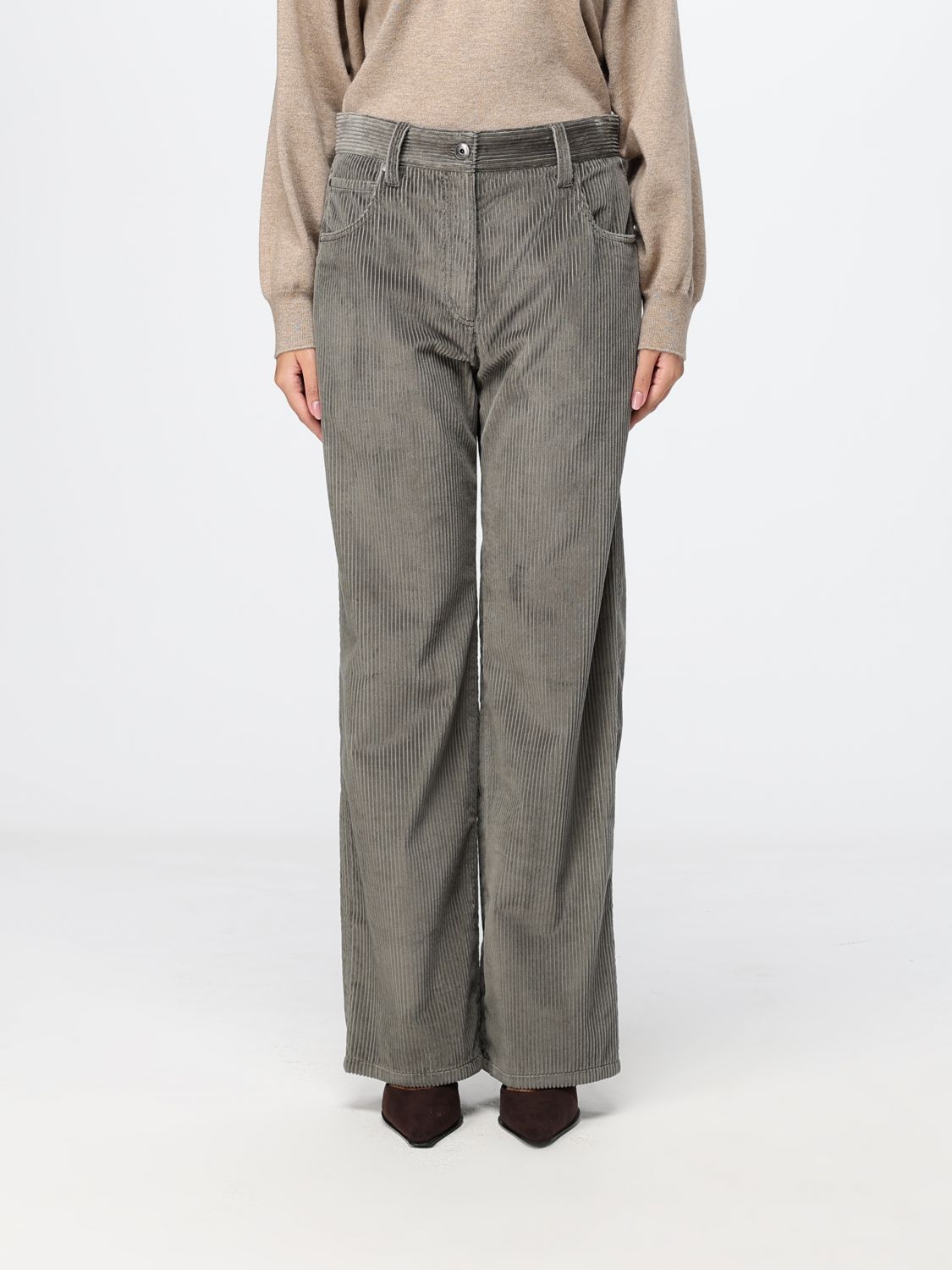 Brunello Cucinelli Women's Flared Corduroy Trousers In Gray