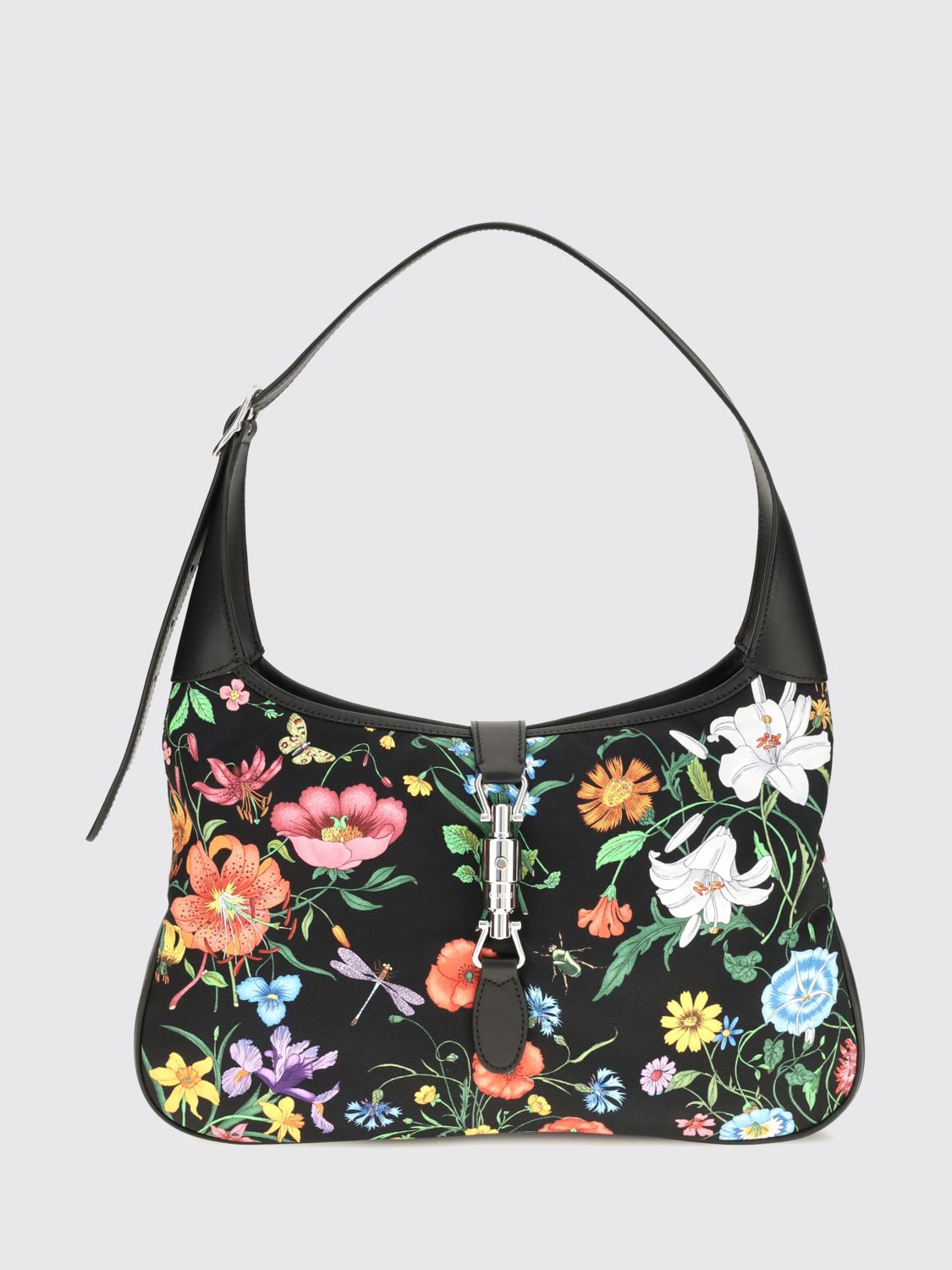 GUCCI Jackie 1961 Floral Print Nylon Shoulder Bag with Horsebit
