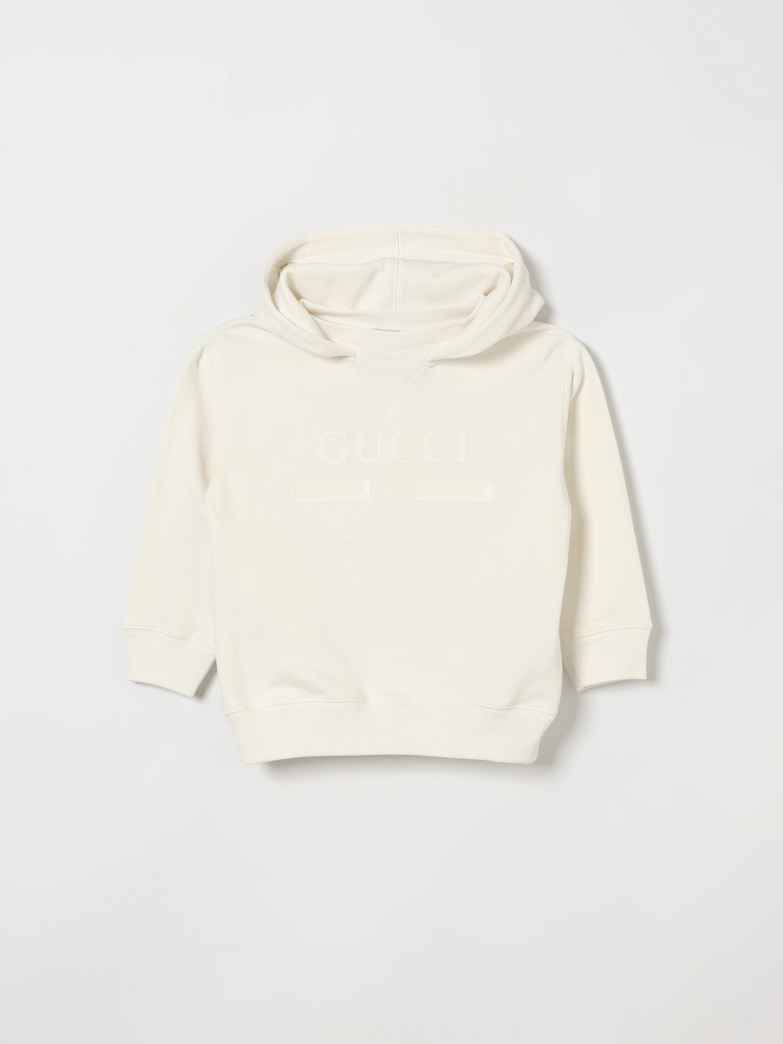 GUCCI Felpa con cappuccio da bambino in cotone con logo tono su tono e polsini a coste