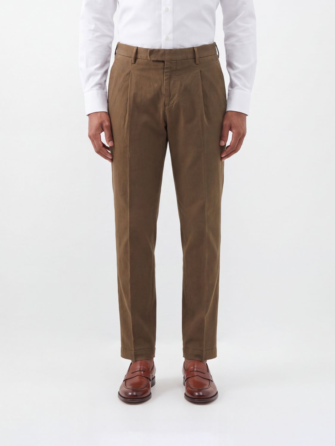 PT TORINO Pleated Slim Fit Tailored Trousers in Stretch Cotton