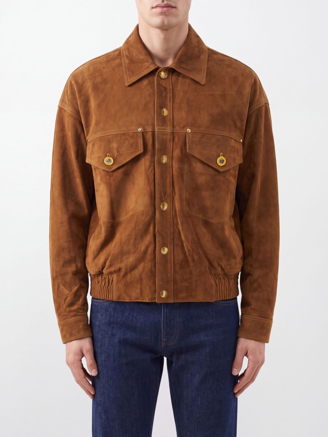 VERSACE Bomberjacke aus Wildleder im Hemdenstil mit elastischem Saum