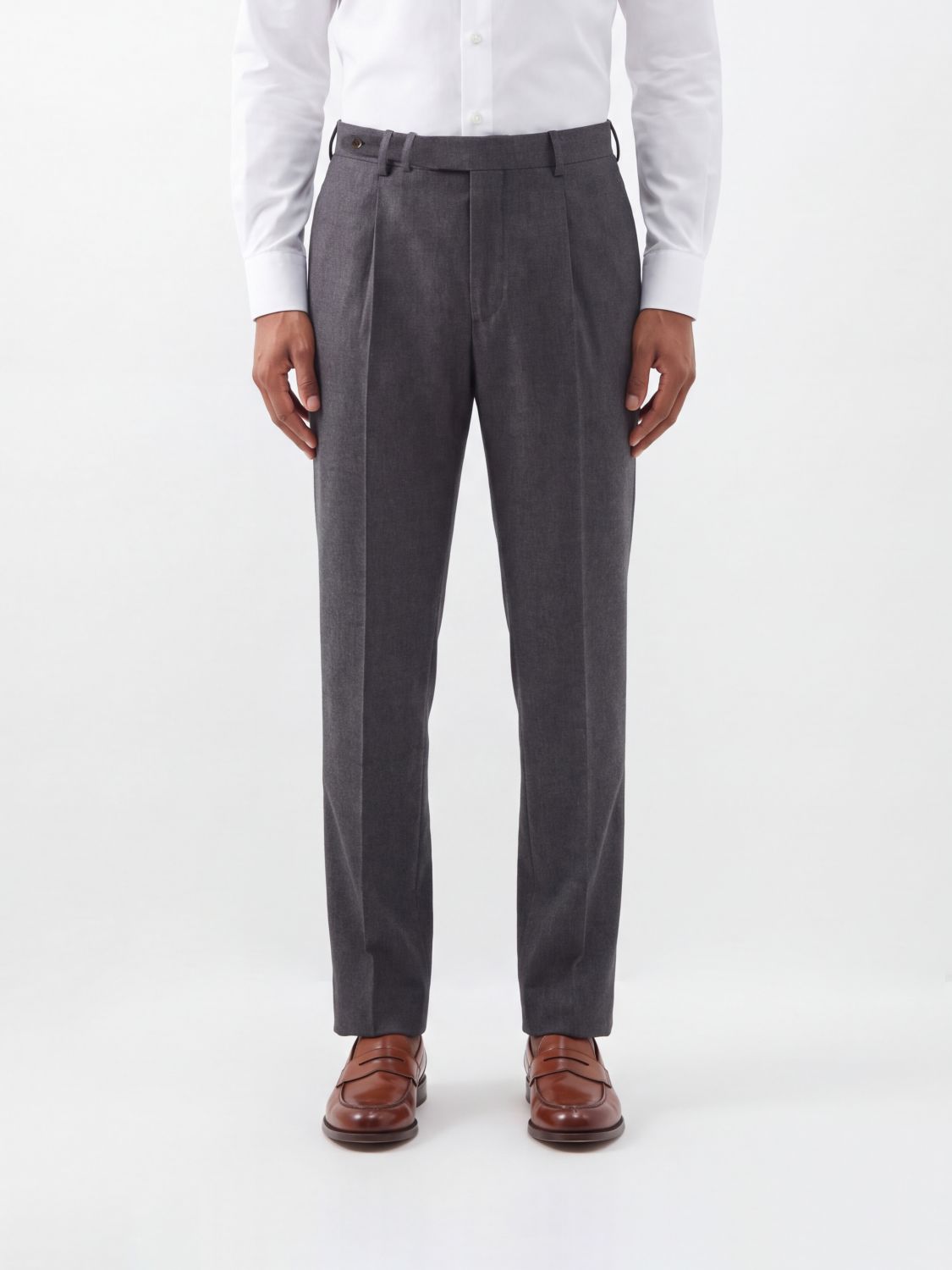 Pt Torino Slim Fit Pleated Tailored Trousers in Cotton and Virgin Wool