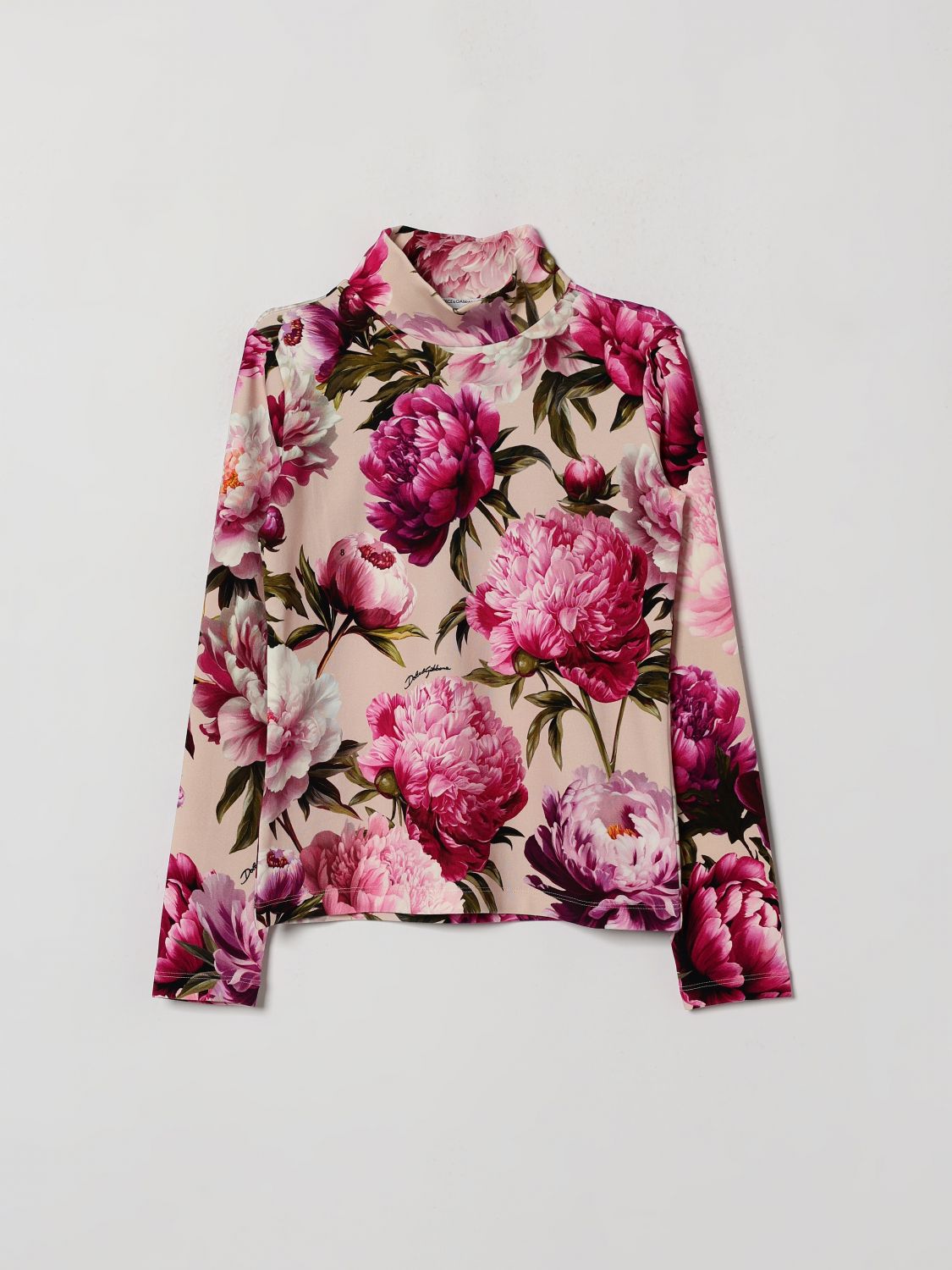 DOLCE & GABBANA Langärmeliges Top für Mädchen aus Baumwolle mit Blumendruck