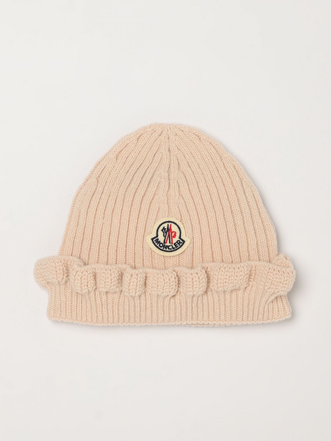 MONCLER Neugeborenenmütze von aus Schurwoll-Kaschmir-Mischung mit Logo