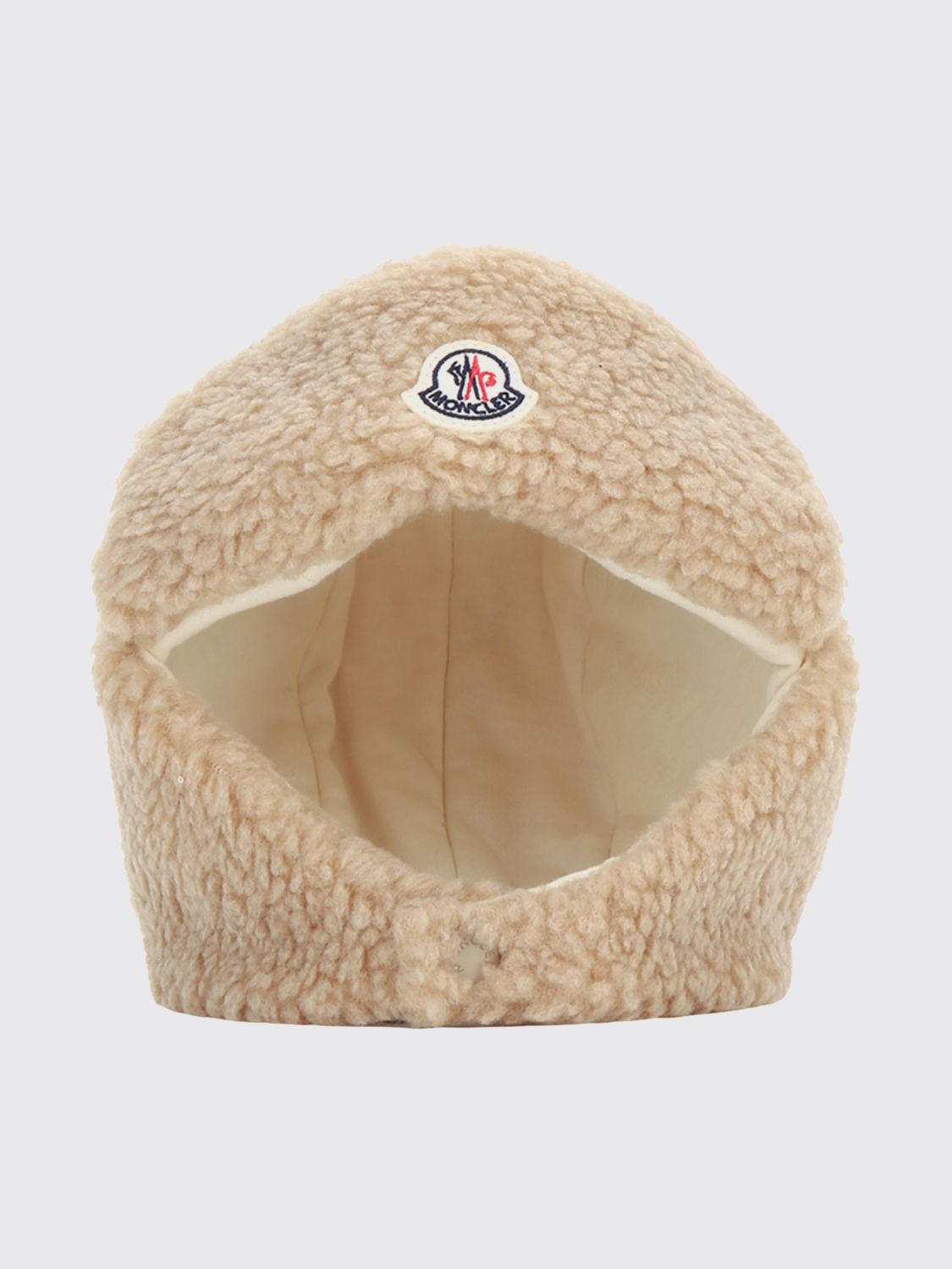 MONCLER Mütze aus reiner Shearling-Wolle von für Mädchen mit Logo-Patch