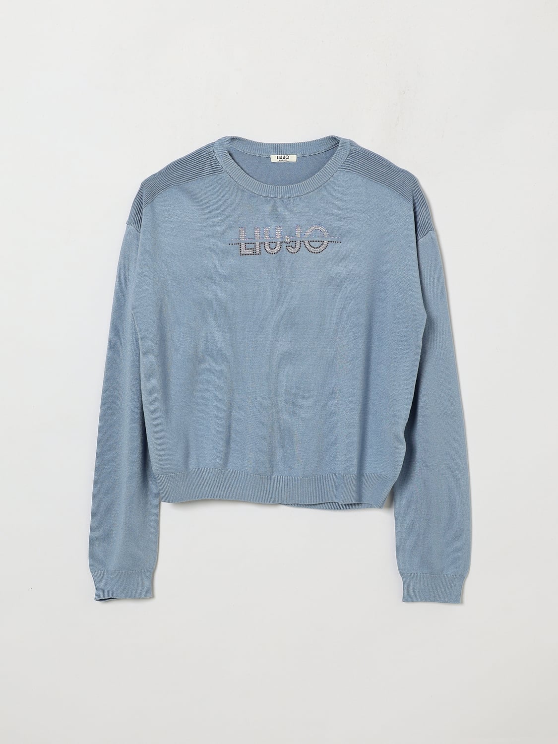LIU JO Girls' Viscose Crewneck Jumper with Embroidery and Rhinestone Logo
