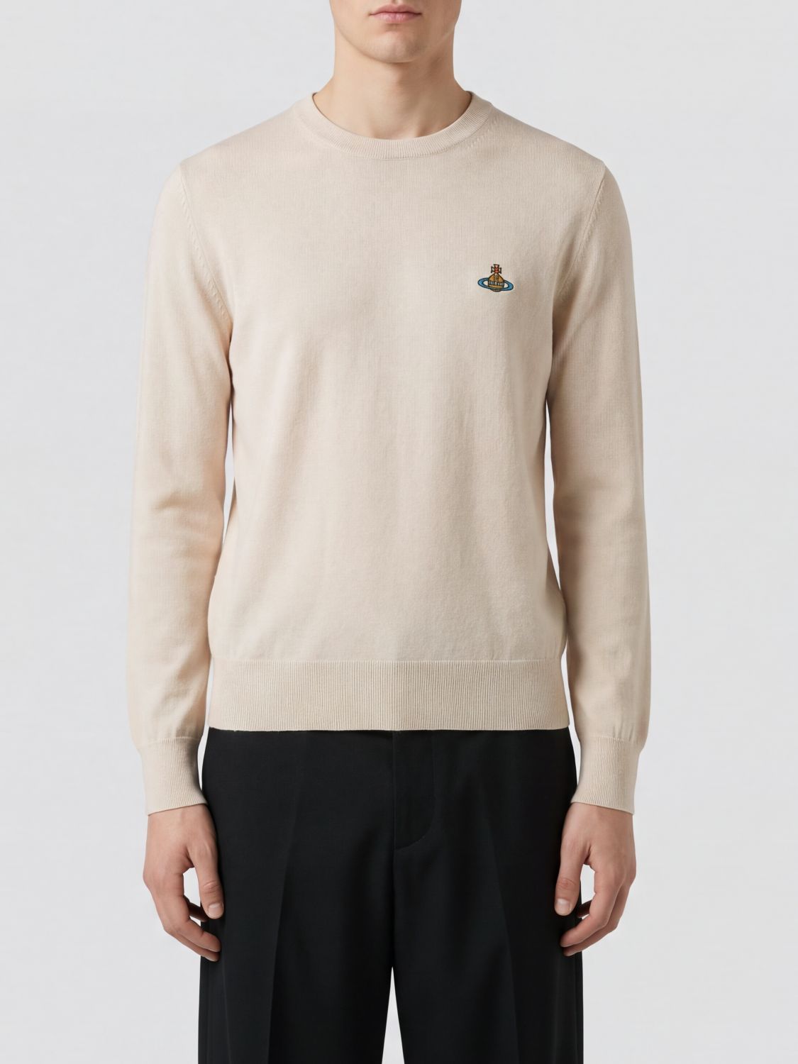 VIVIENNE WESTWOOD Maglia girocollo in pura lana con logo Orb ricamato