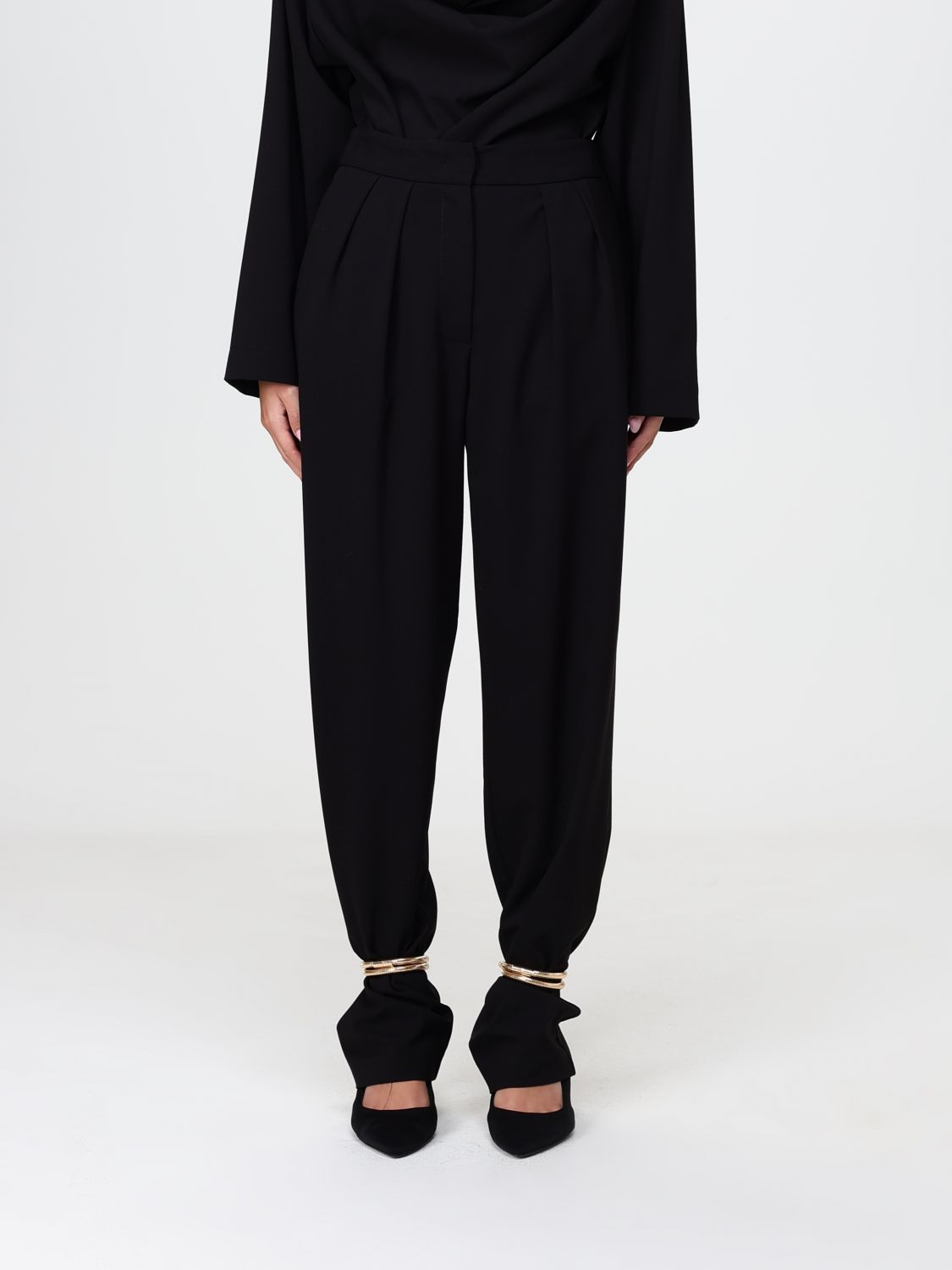 Simona Corsellini Wide-Leg Gabardine Trousers with Ring Detail