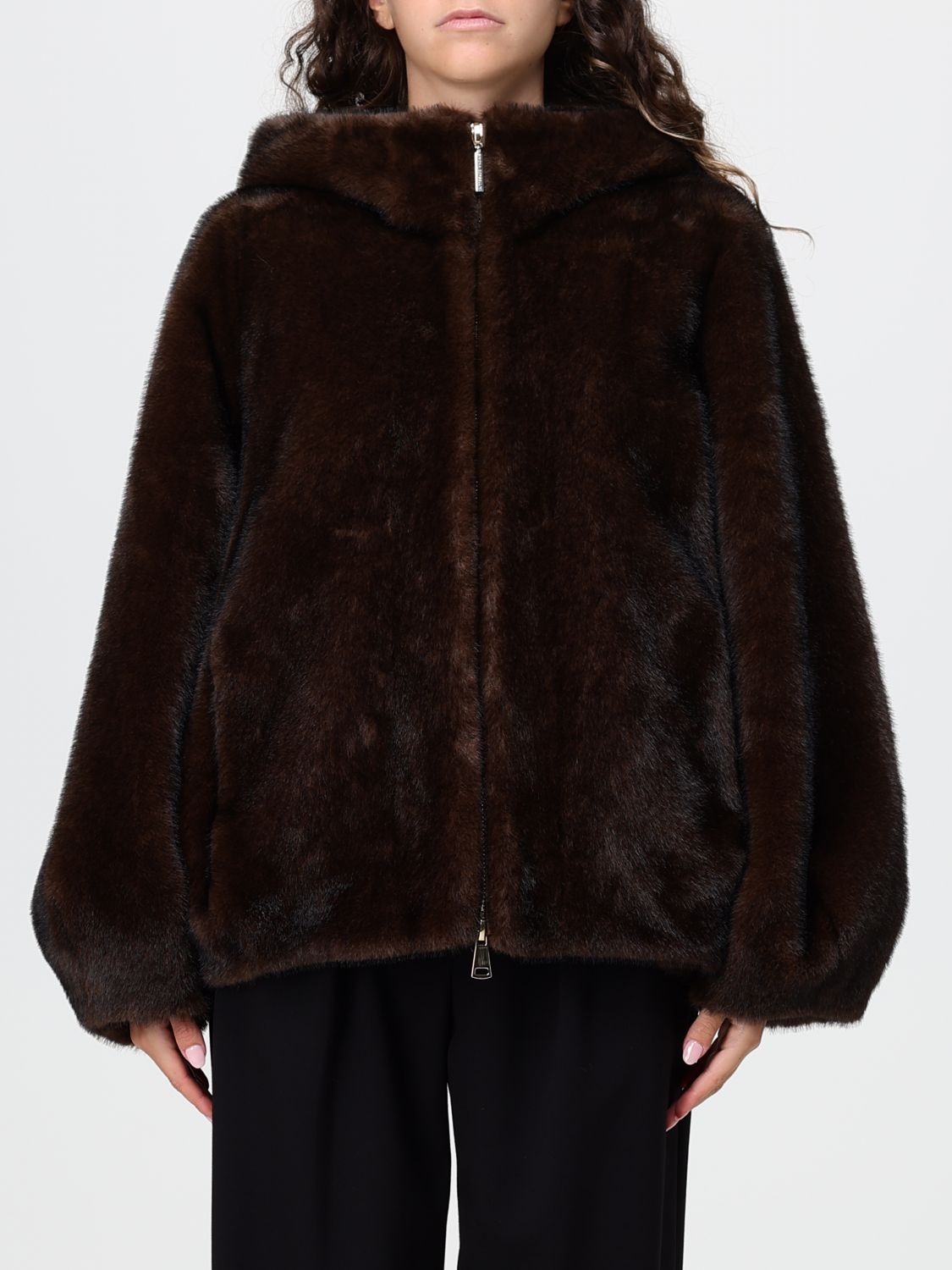SIMONA CORSELLINI Short Hooded Faux-Fur Jacket