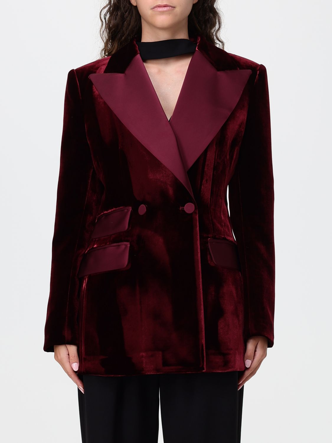 Simona Corsellini Double-Breasted Velvet Blazer with Peak Lapels