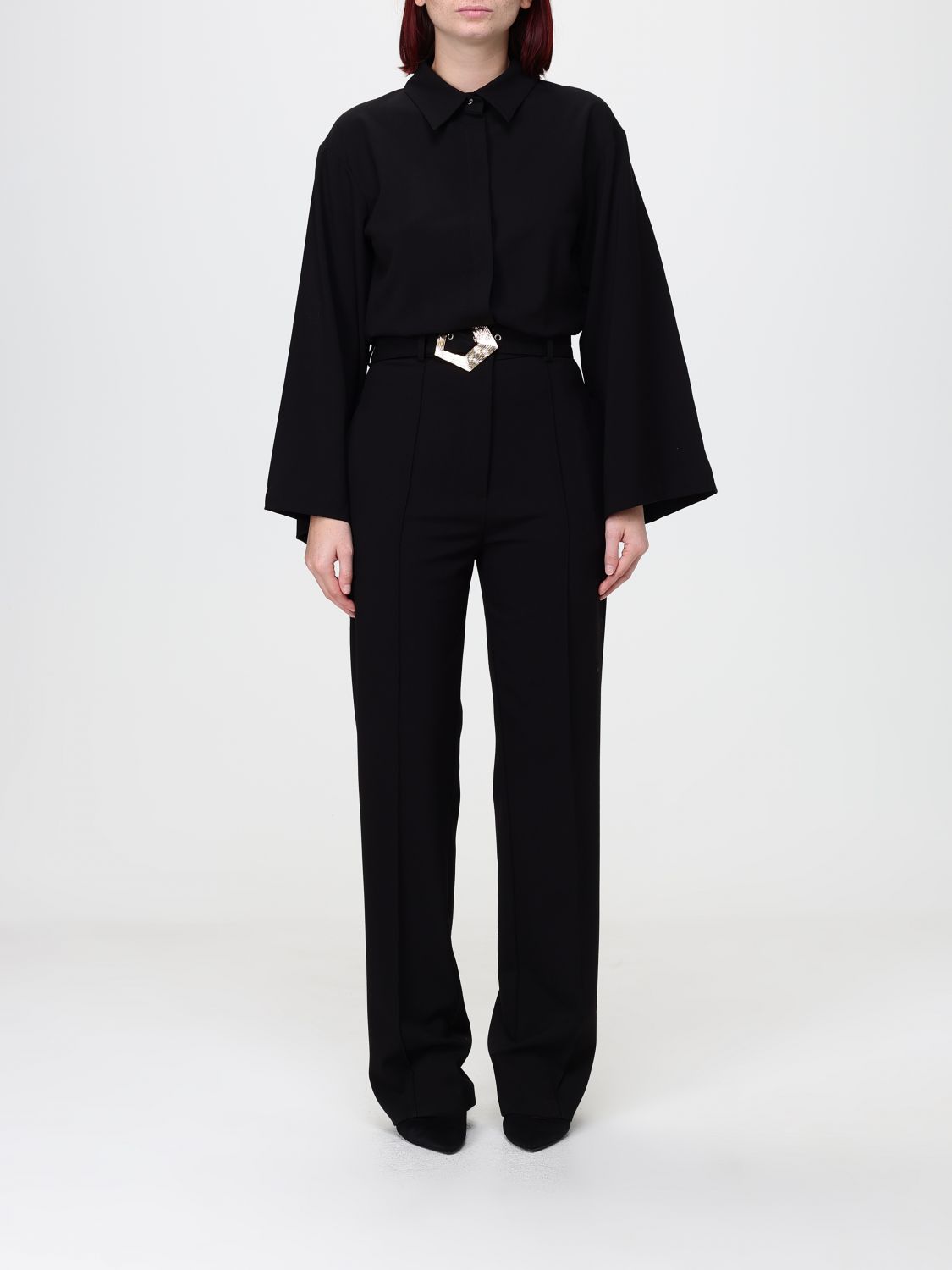 Simona Corsellini Long-Sleeved Shirt Jumpsuit in Viscose with Waist Belt